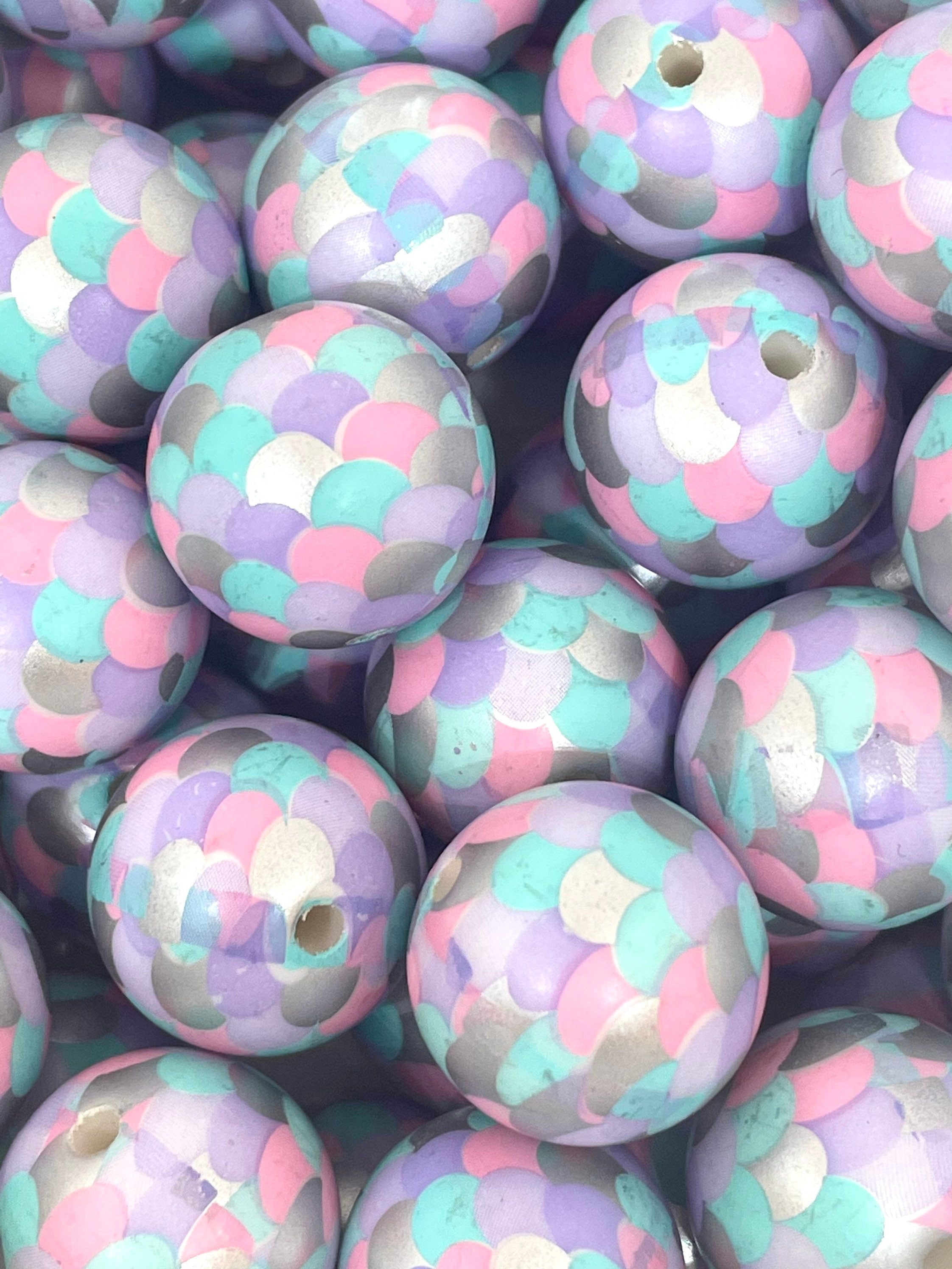 Chunky Pastel Mermaid Beads, 20mm Round Mermaid Party Jewelry, Kawaii Beads for Lolita Jewelry