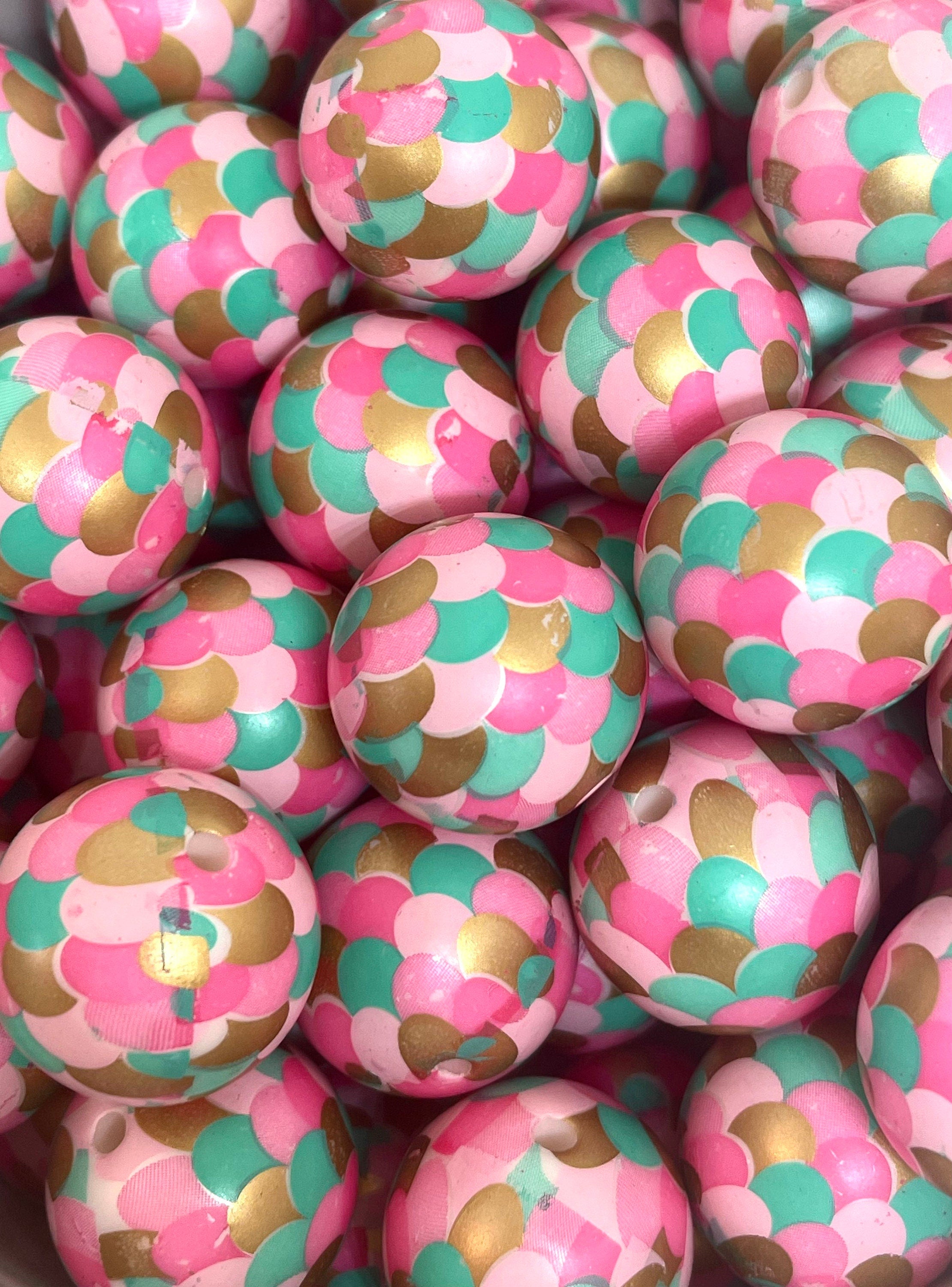 Chunky Aqua Mermaid Themed Beads, 20mm Round Mermaid Party, Jewelry, Mermaid Tail