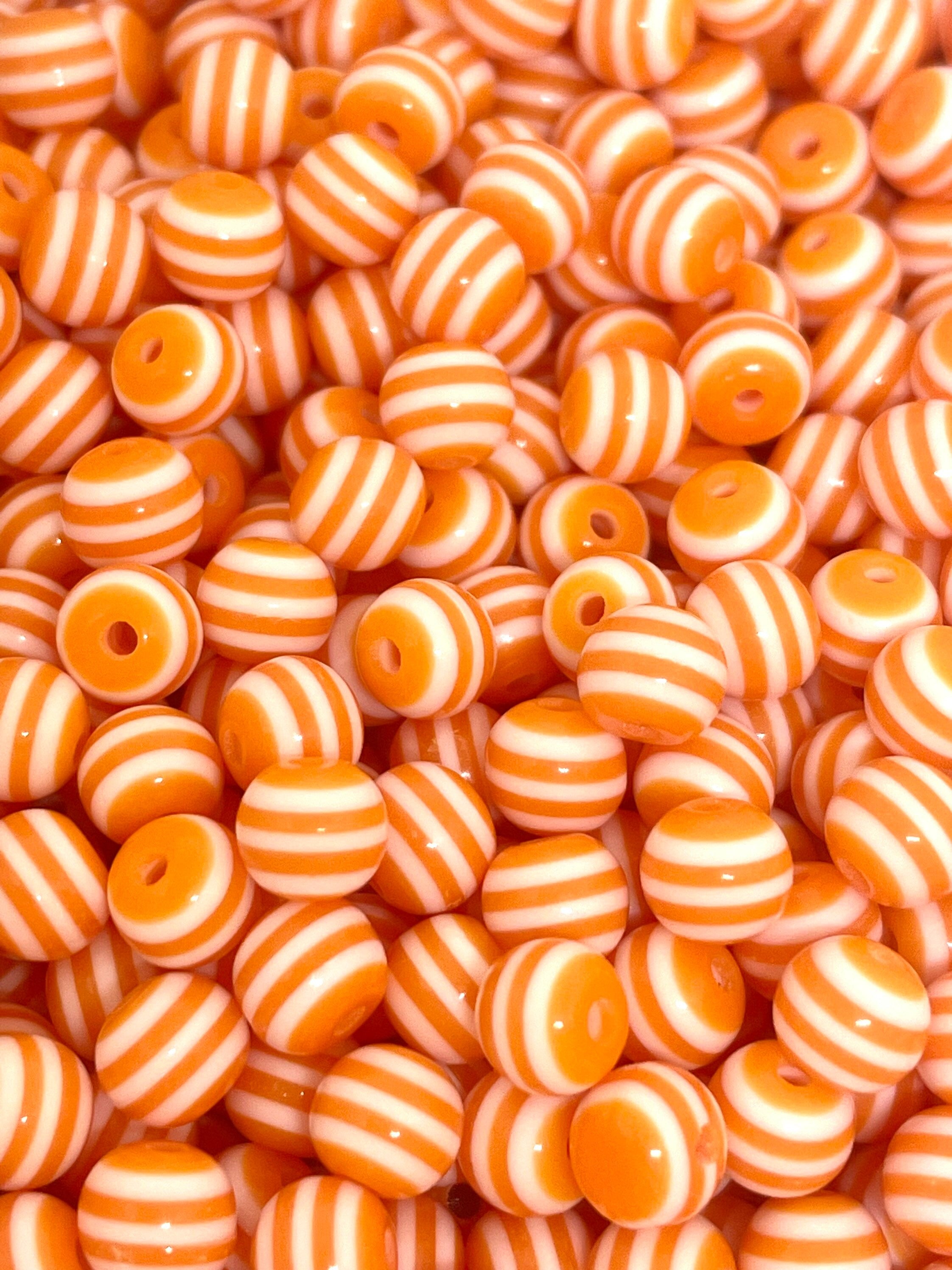 Orange Creamsicle Striped Resin Beads, Halloween Beads, Orange Themed, 6mm or 8mm Beads