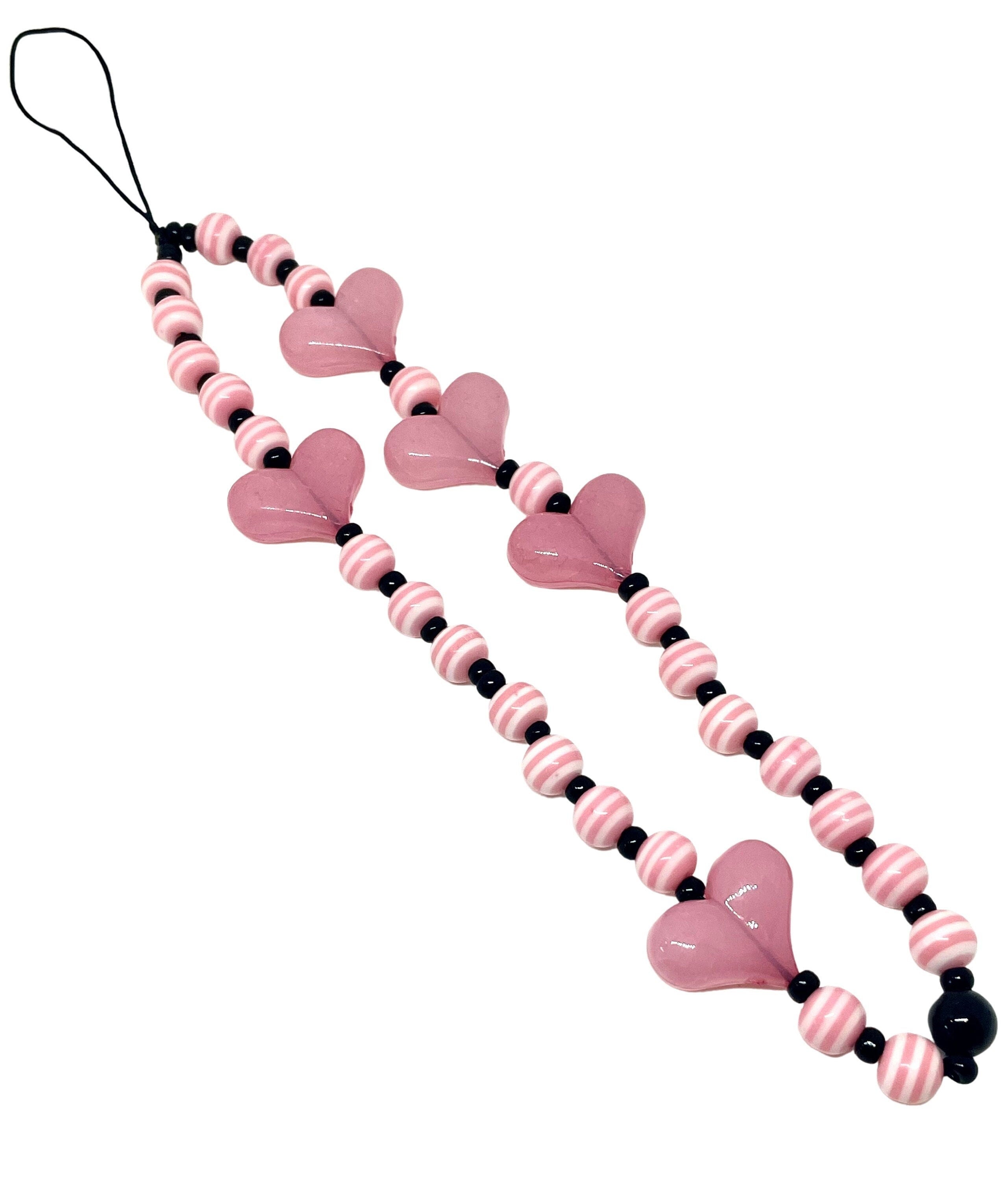 Kawaii Pink Phone Charm, Phone Lanyard, Wristlet, Y2K Cute Striped Cell Phone Wristlet, Pink Phone Strap