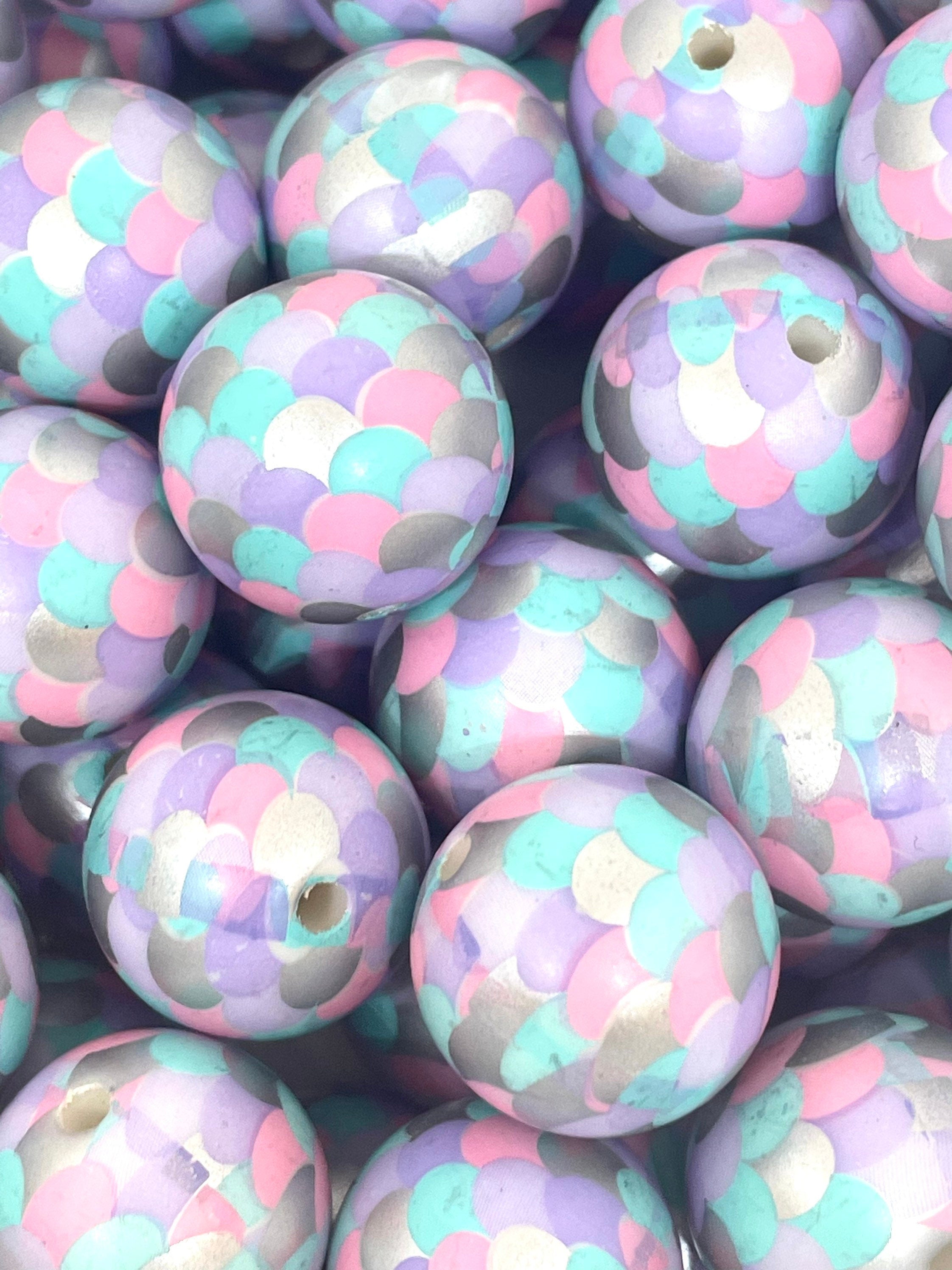 Chunky Pastel Mermaid Beads, 20mm Round Mermaid Party Jewelry, Kawaii Beads for Lolita Jewelry