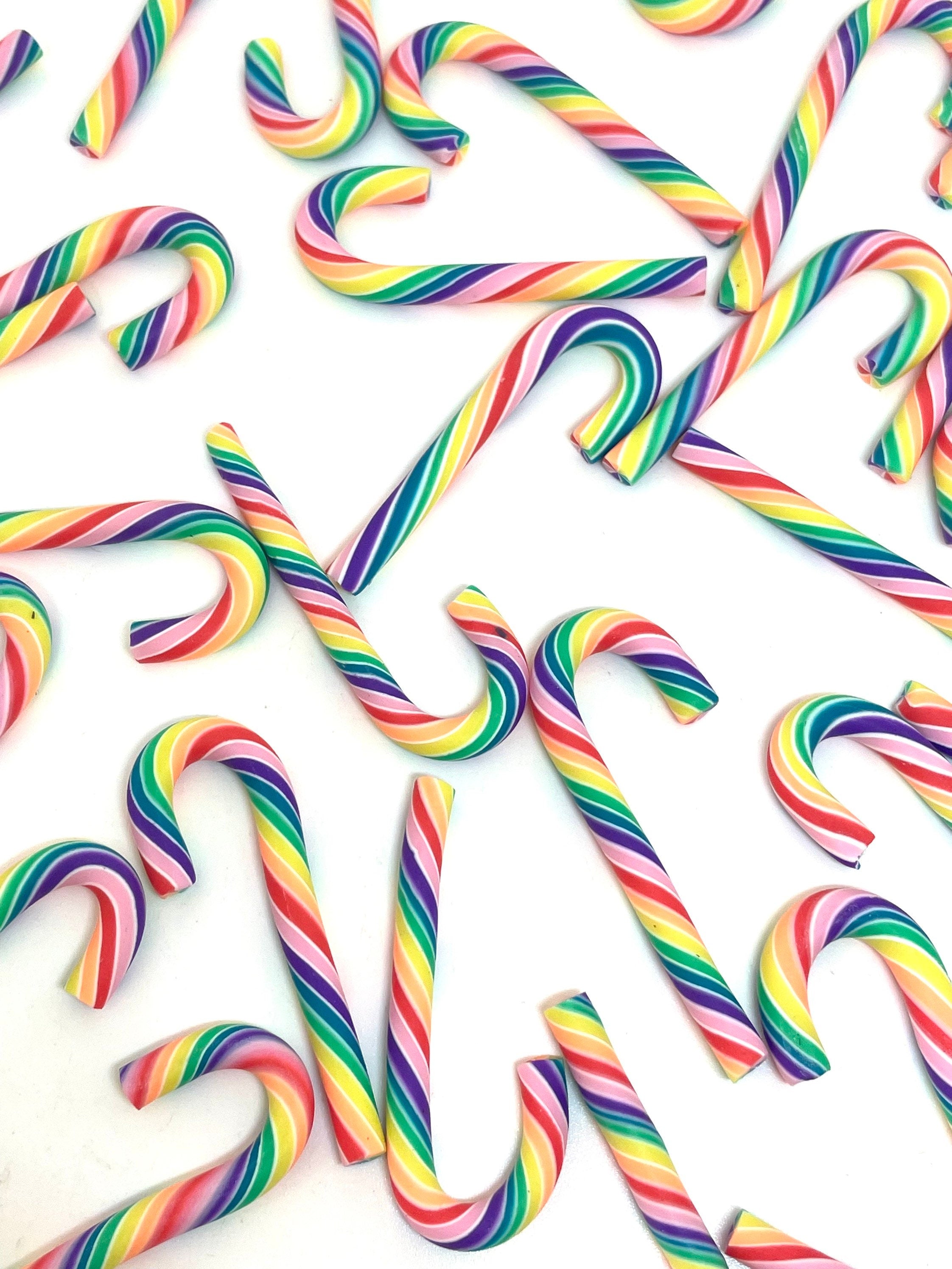 Kawaii Christmas Decorations, Fake Rainbow Christmas Candy Canes for Decoden, Garland, Ornaments, Cabochon, Slime Mixer