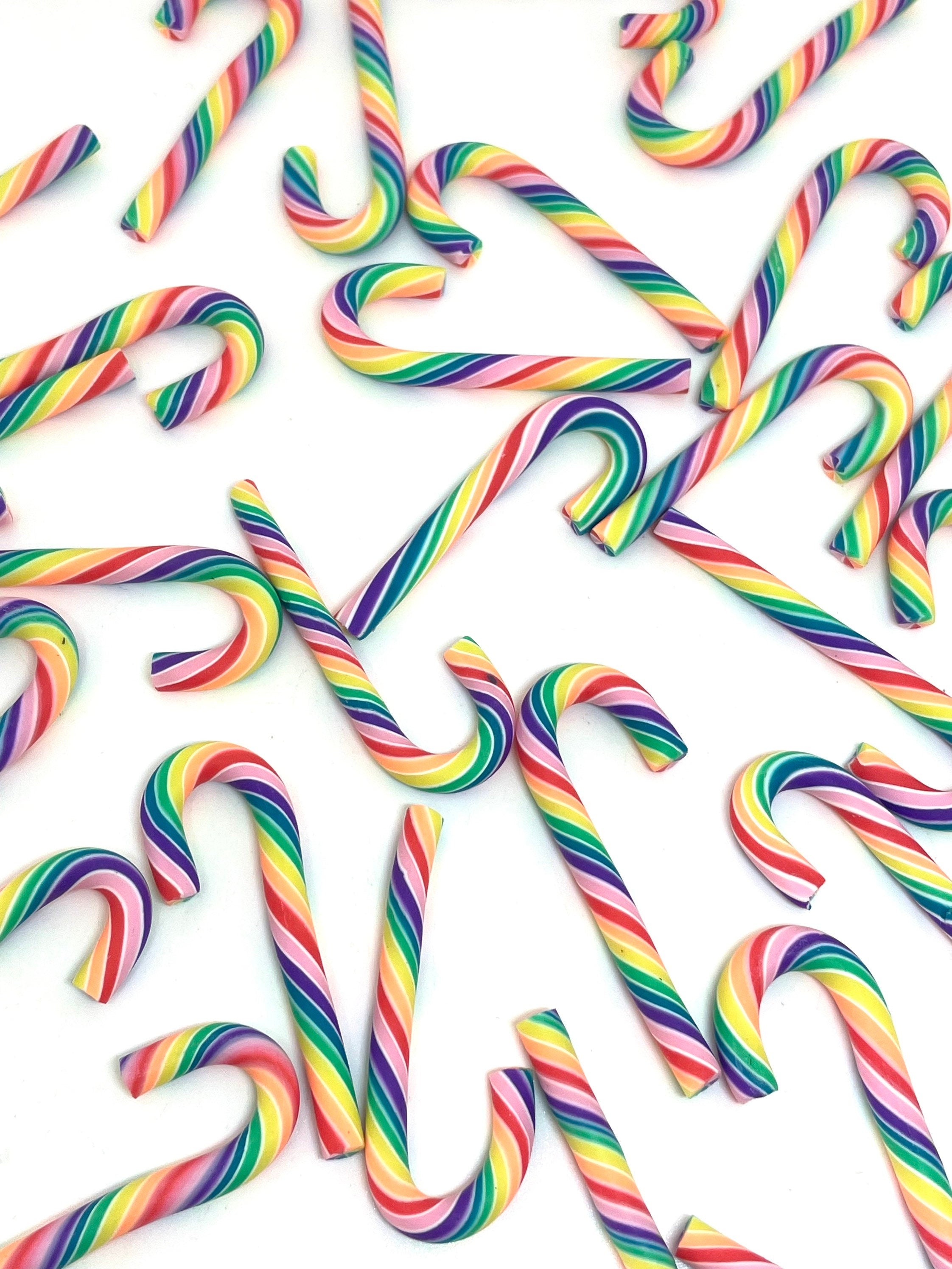 Kawaii Christmas Decorations, Fake Rainbow Christmas Candy Canes for Decoden, Garland, Ornaments, Cabochon, Slime Mixer