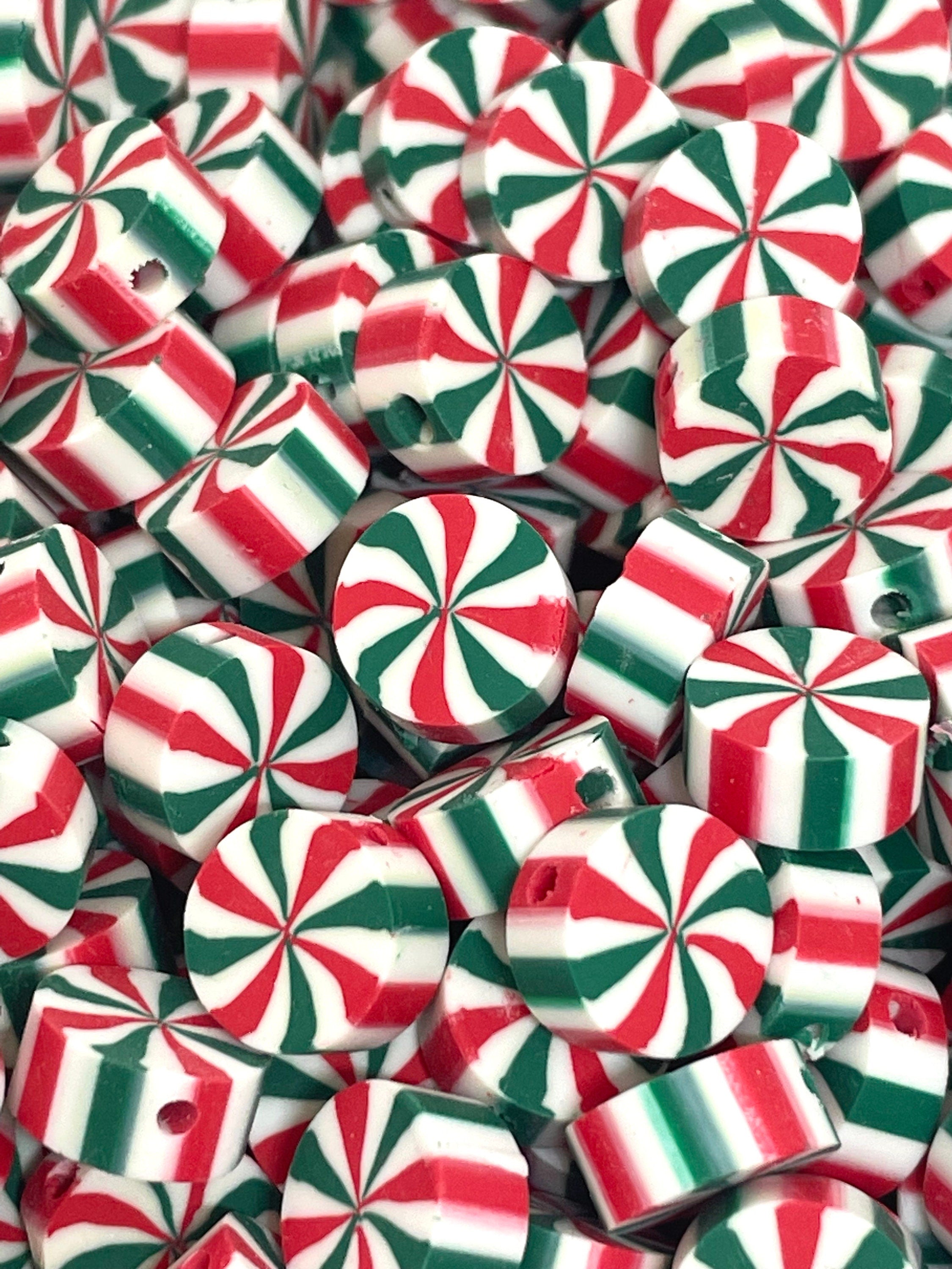 Christmas Peppermint Clay Beads, Fake Candy, Polymer Clay, Handmade Beads