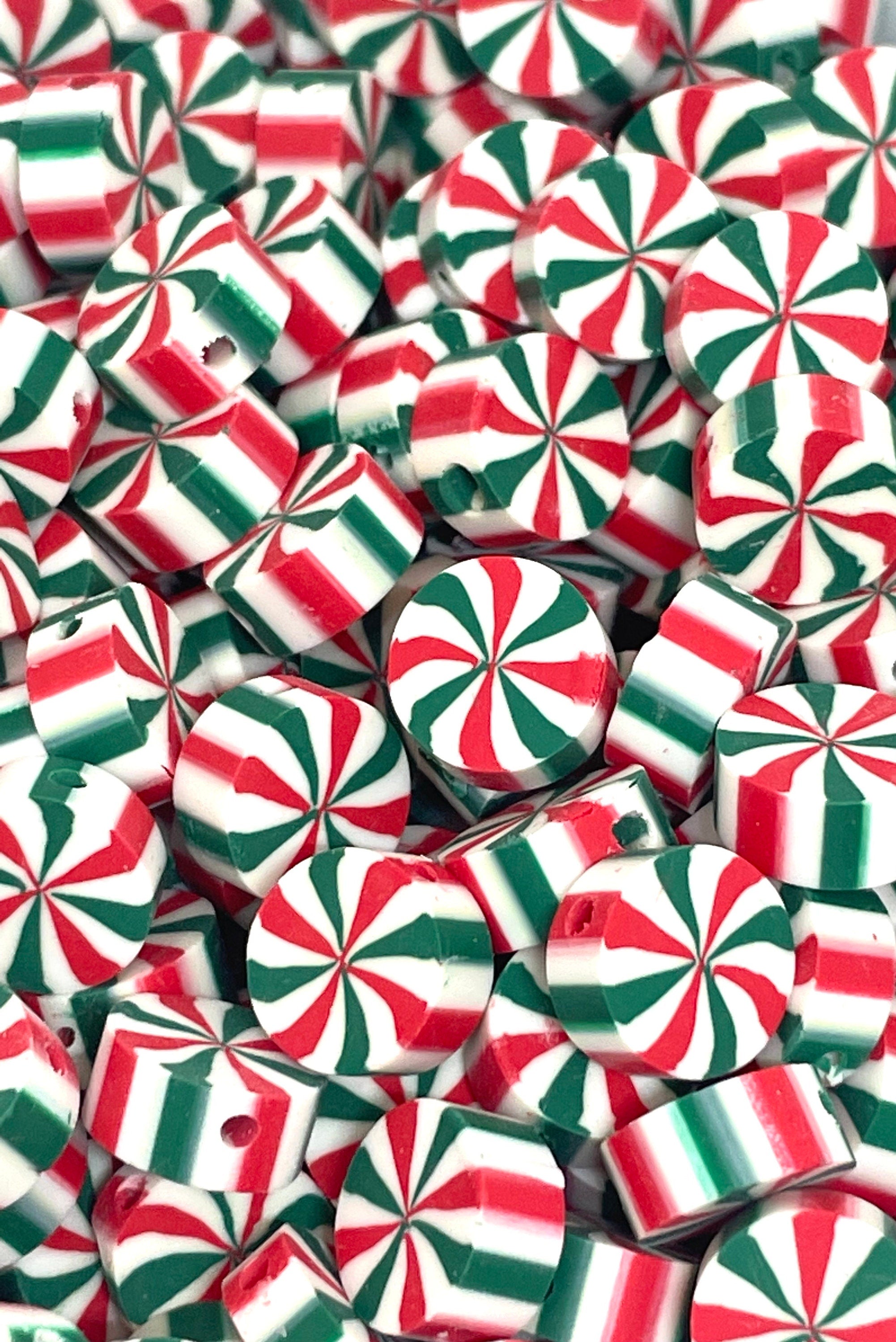 Christmas Peppermint Clay Beads, Fake Candy, Polymer Clay, Handmade Beads