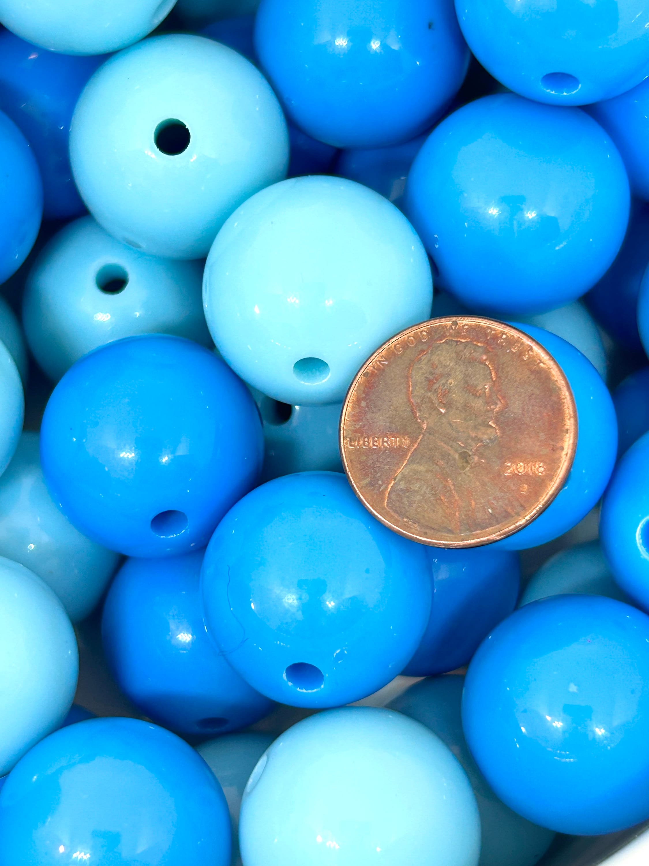 20mm Chunky Ocean Blue Themed Bead Set, Mix, Assortment, Bright Colored