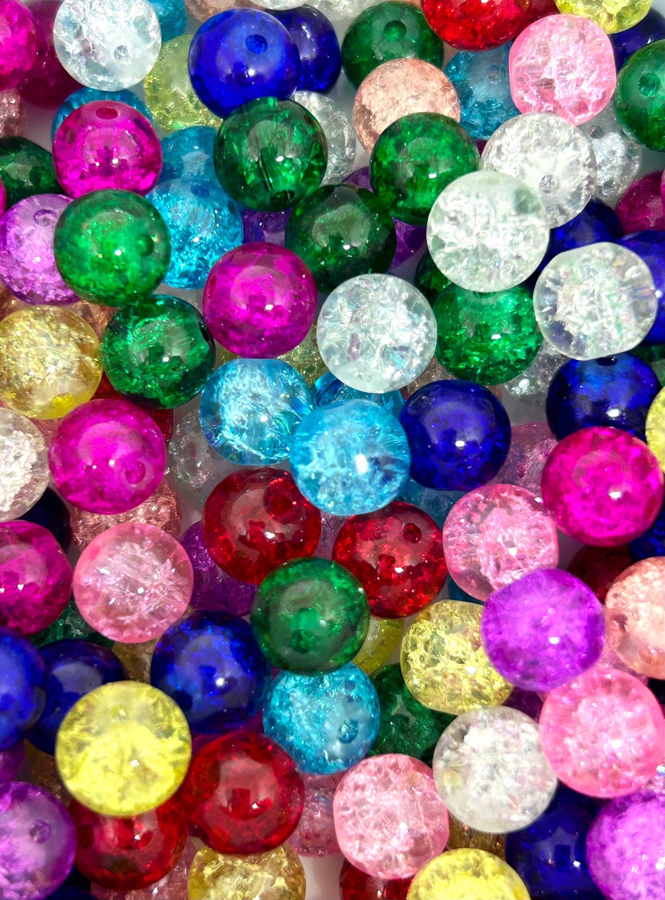 8mm Beautiful Crackle Glass Bead Kit - 10 Color Assortment for Bracelet, Necklaces
