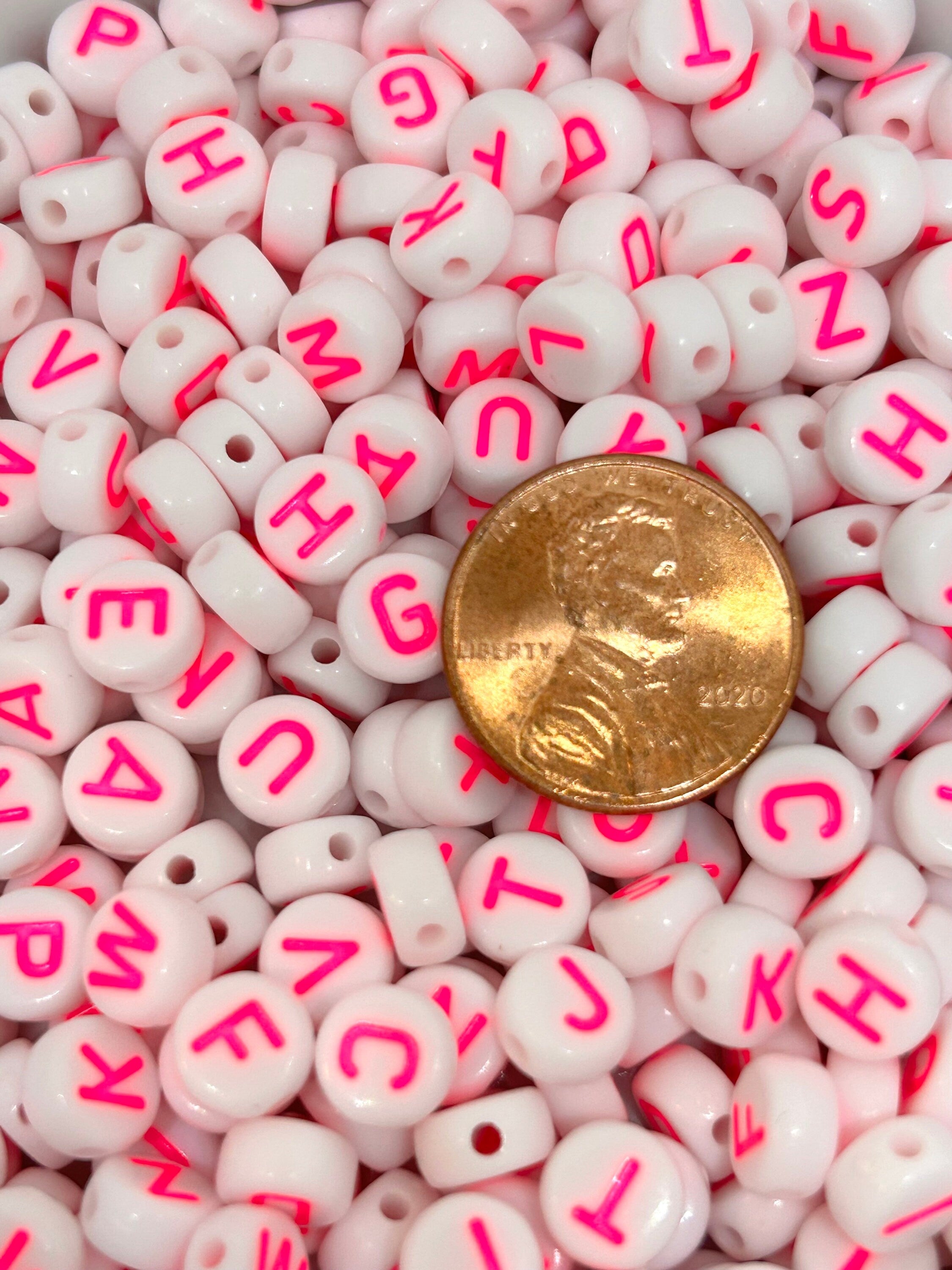 Neon Pink Letter Alphabet Beads, Spacer Beads, DIY Jewelry, Round DIY letter beads