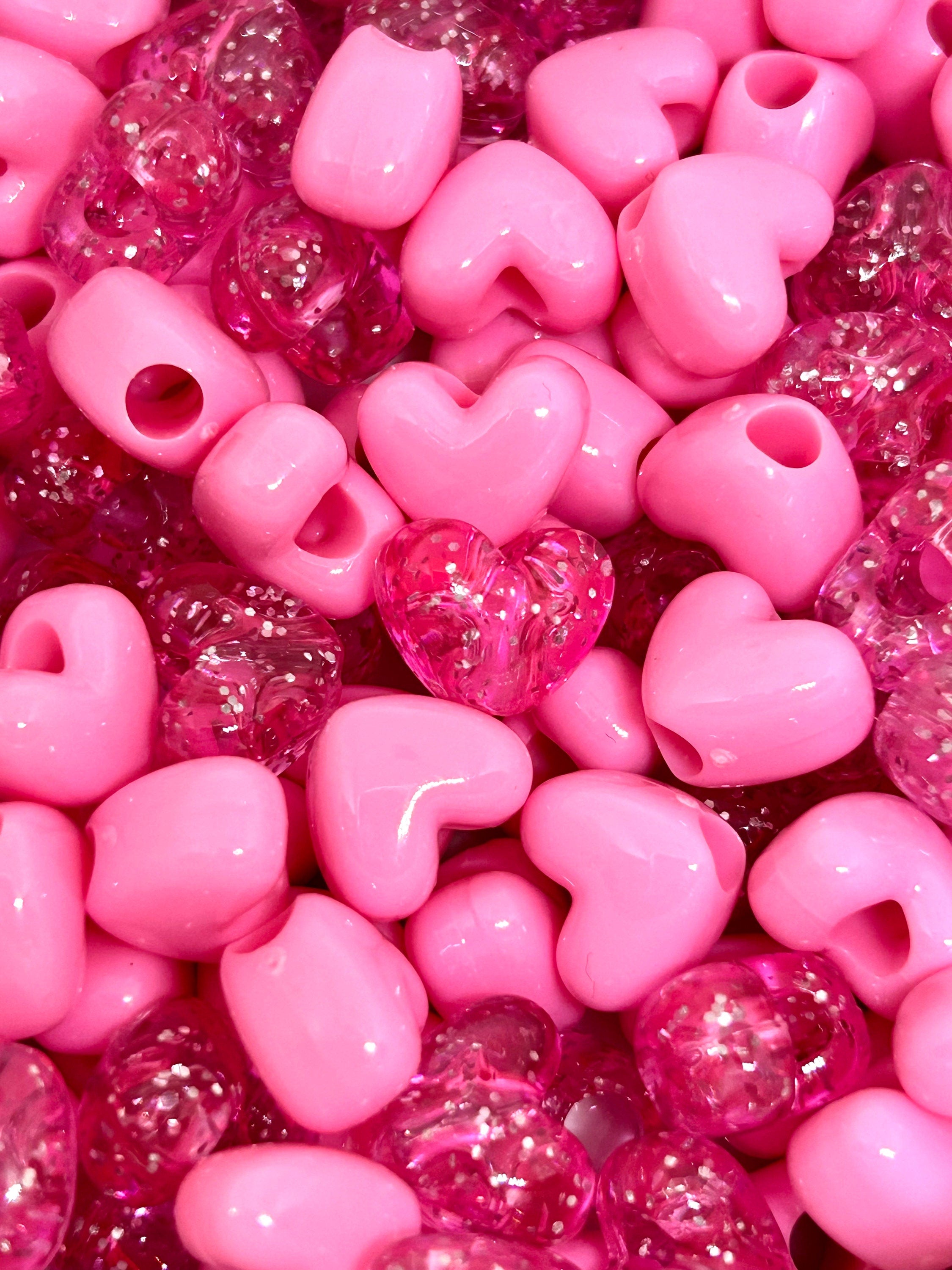 Pink Heart Mix for Valentines Day, Heart Pony Beads for Bracelet