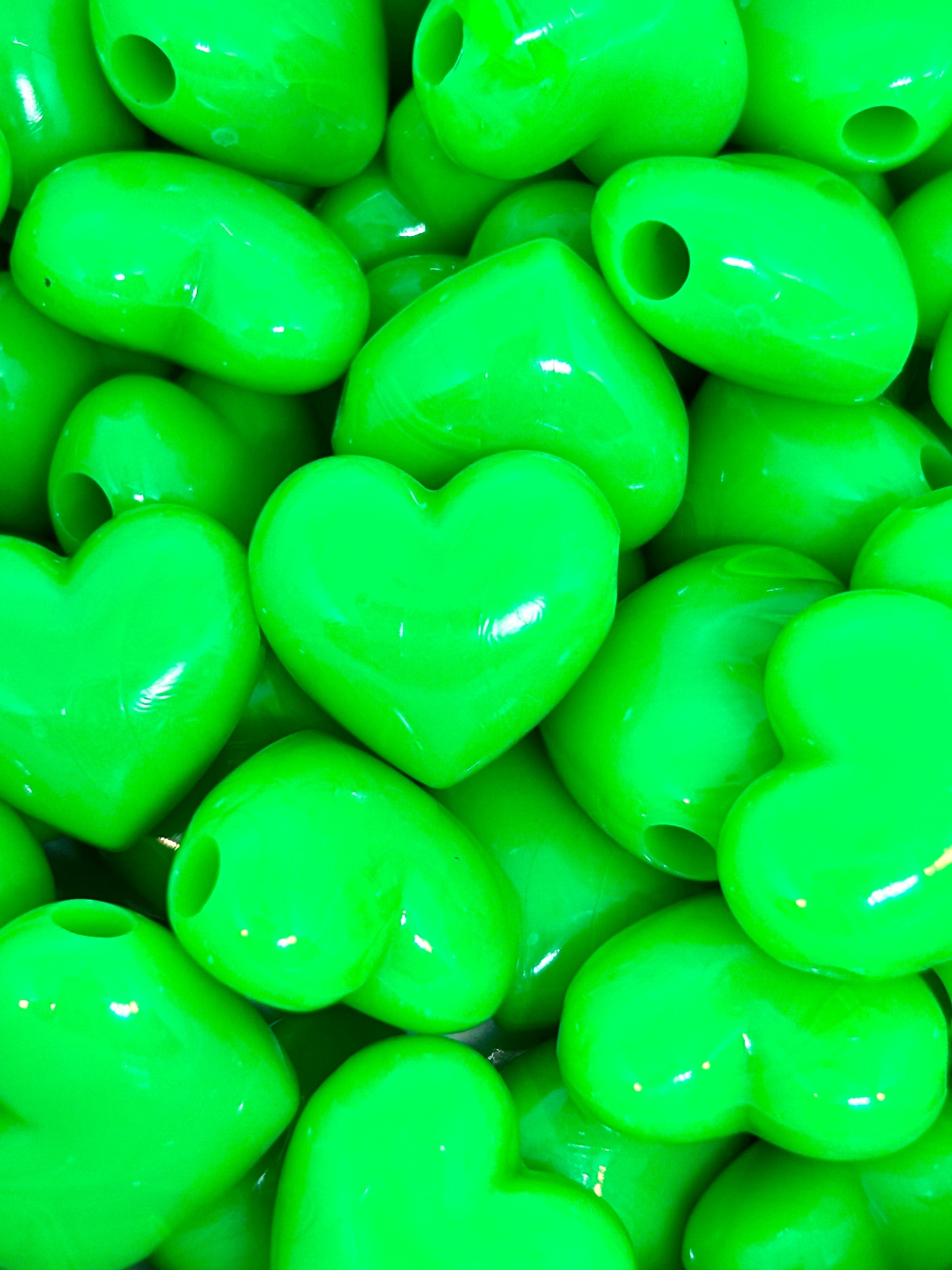 Neon Green Pendant Heart Beads