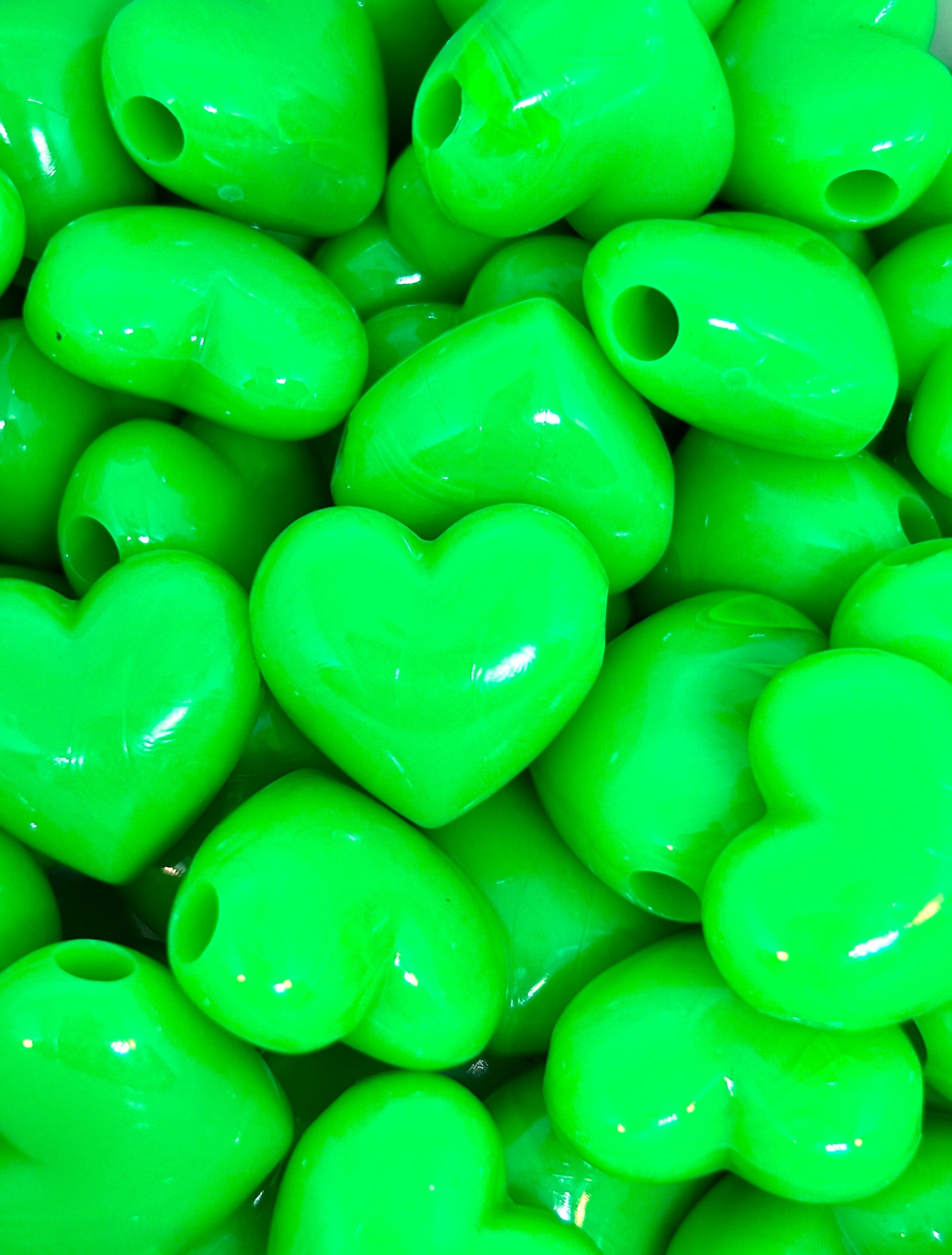 Neon Green Pendant Heart Beads