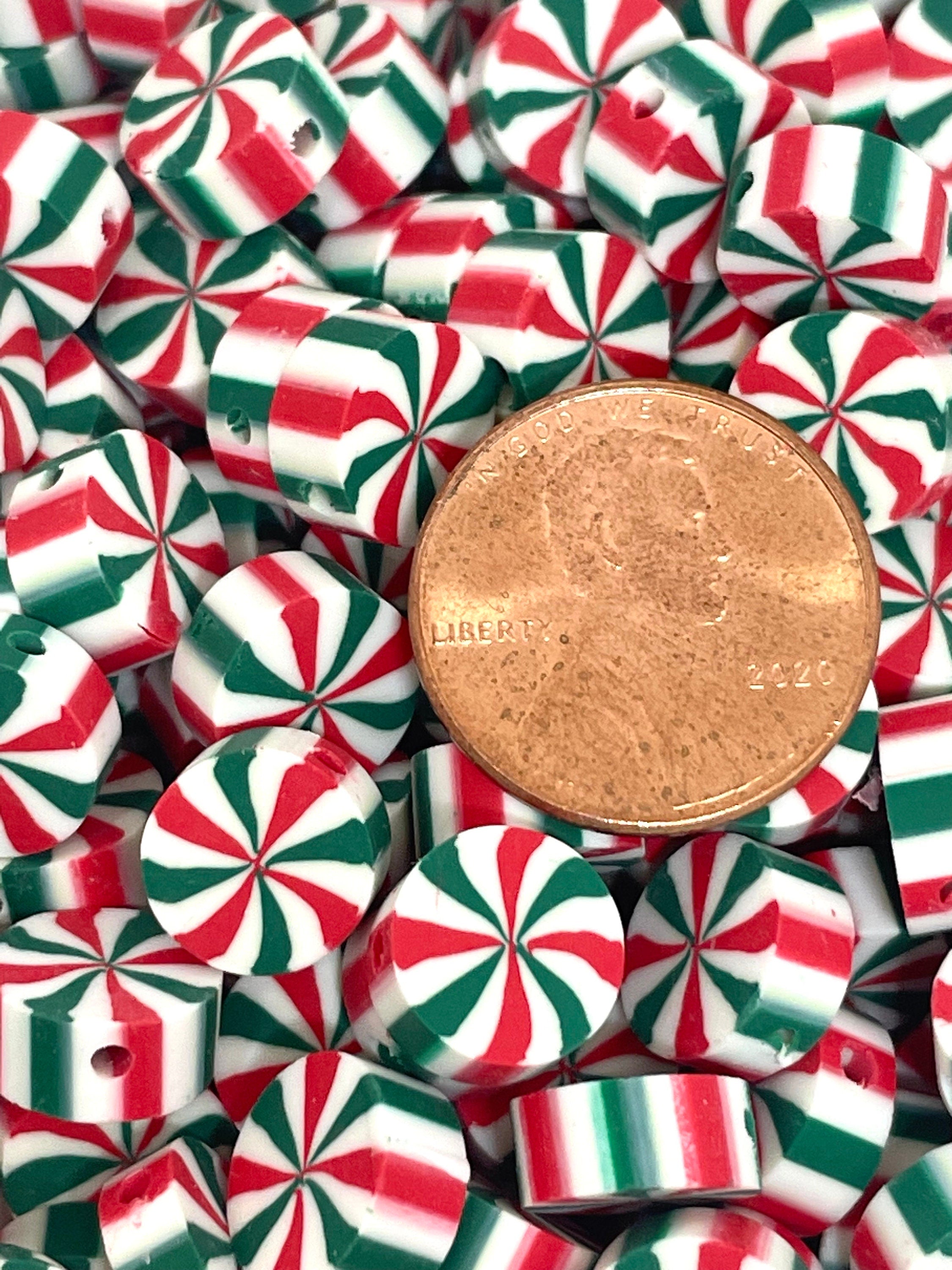 Christmas Peppermint Clay Beads, Fake Candy, Polymer Clay, Handmade Beads