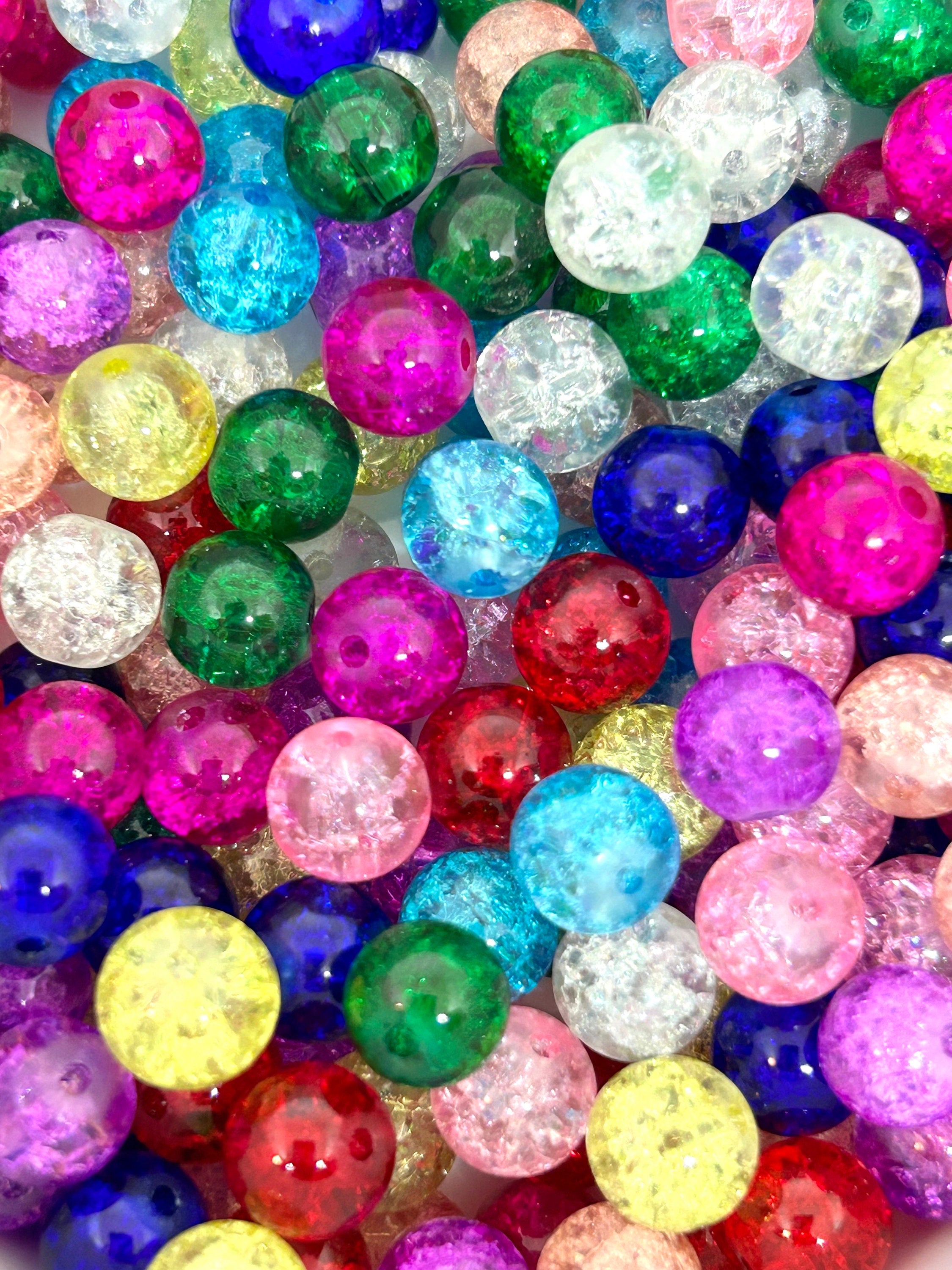 8mm Beautiful Crackle Glass Bead Kit - 10 Color Assortment for Bracelet, Necklaces