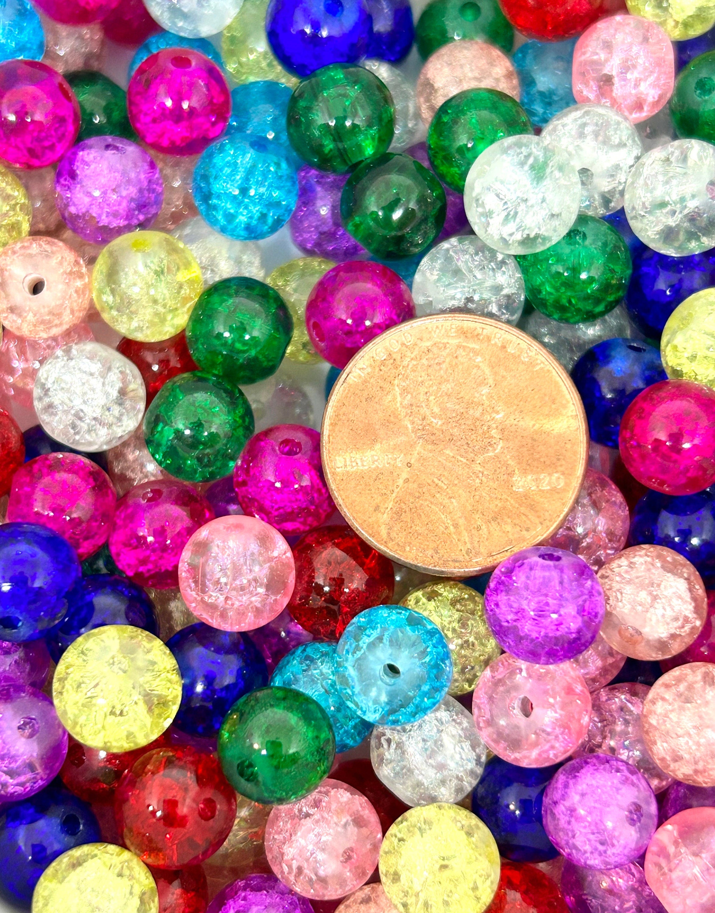 8mm Beautiful Crackle Glass Bead Kit - 10 Color Assortment for Bracelet, Necklaces