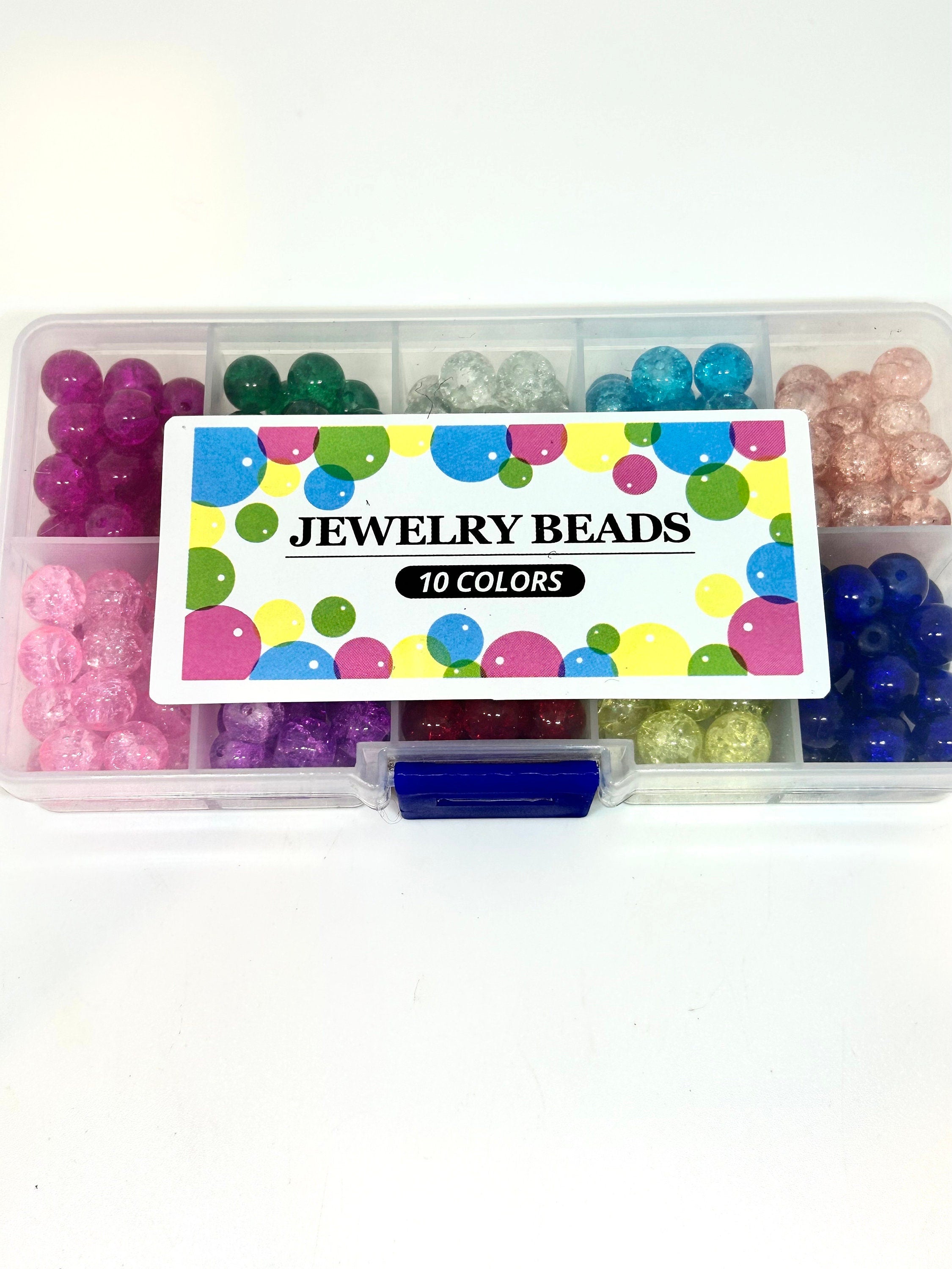 8mm Beautiful Crackle Glass Bead Kit - 10 Color Assortment for Bracelet, Necklaces