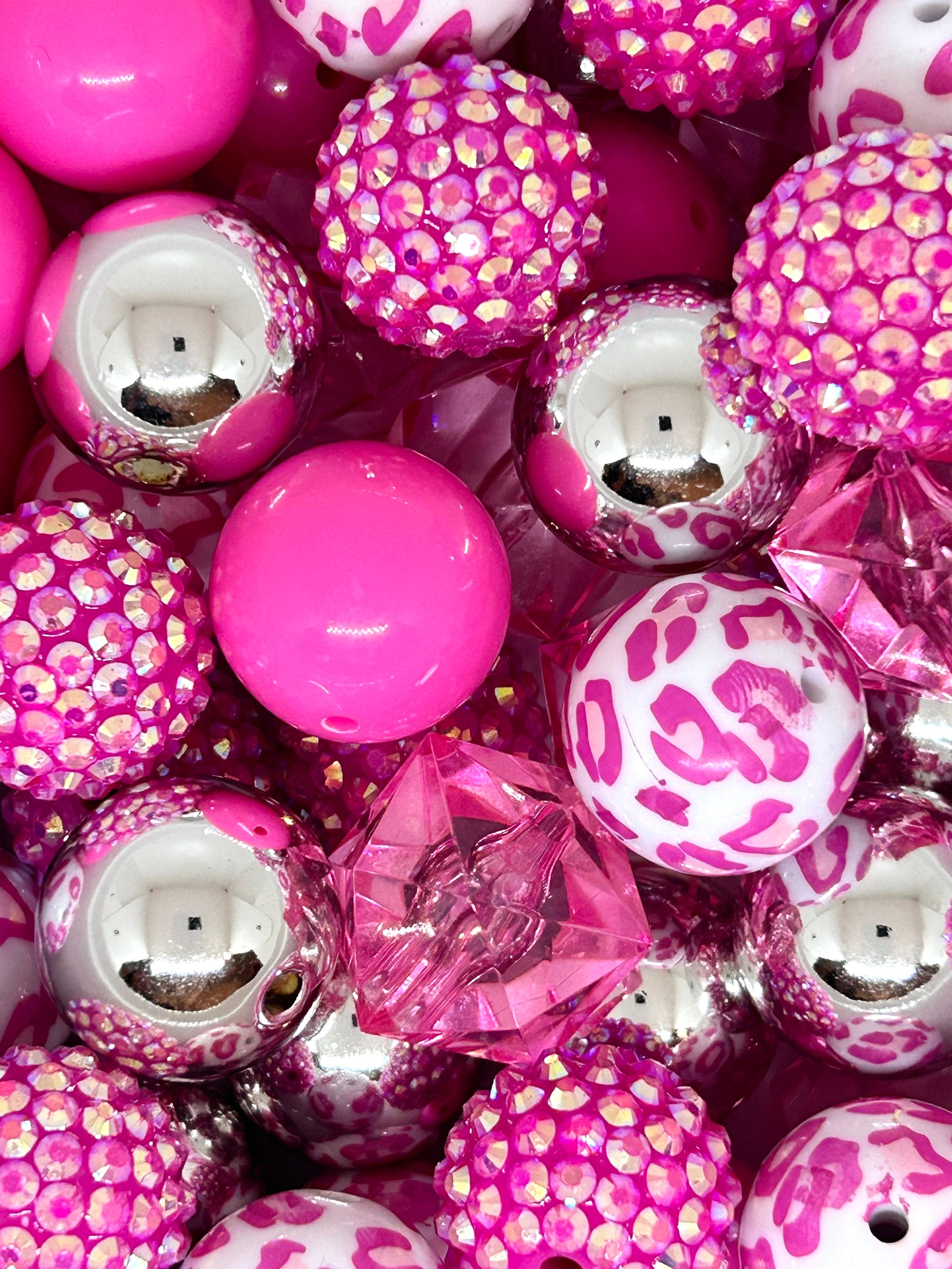 Chunky Hot Pink Themed Bubblegum Bead Mix, 20mm beads