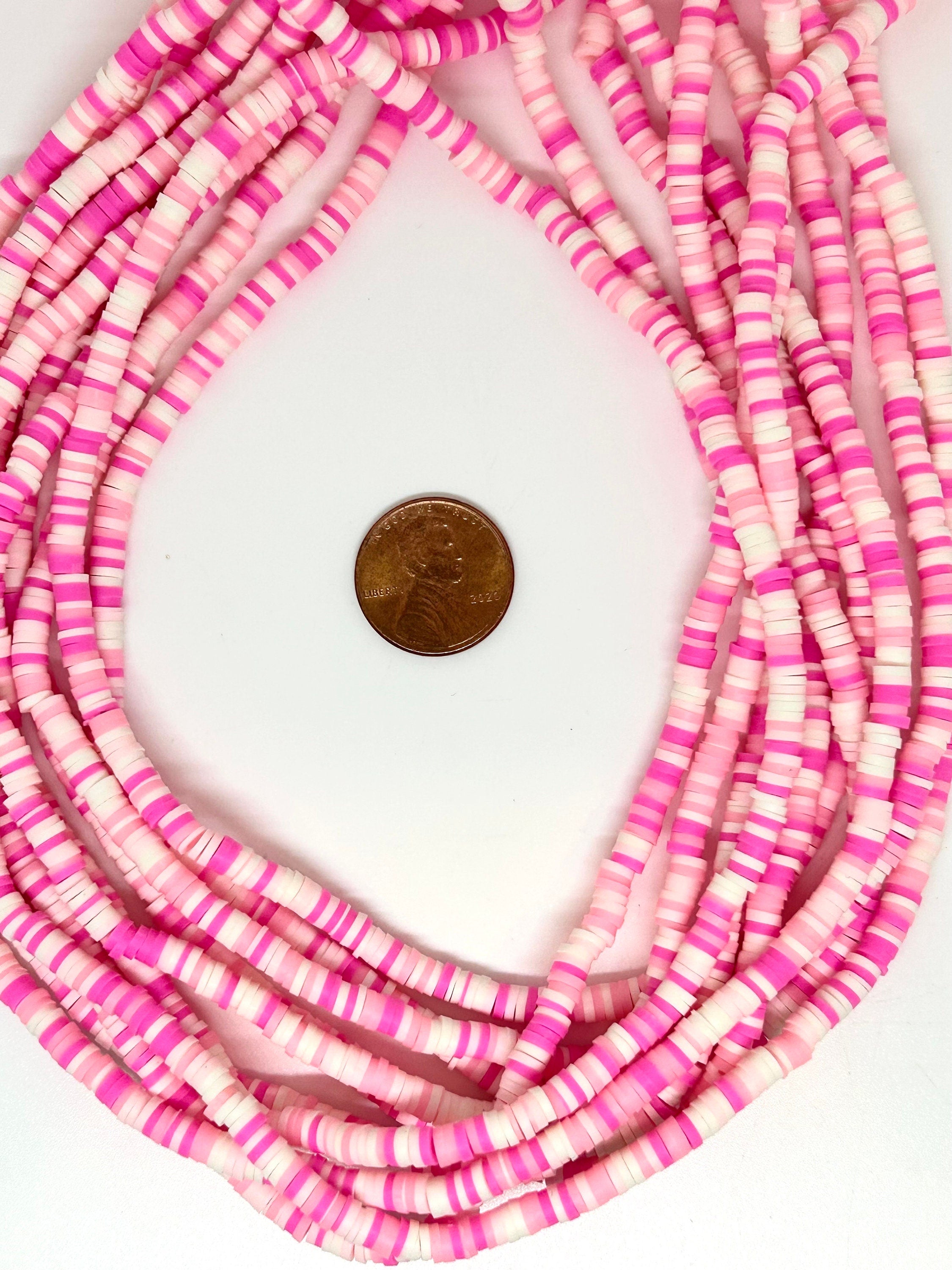 Mini Valentine's Day Pink Heishi Beads, Candy Disc Beads