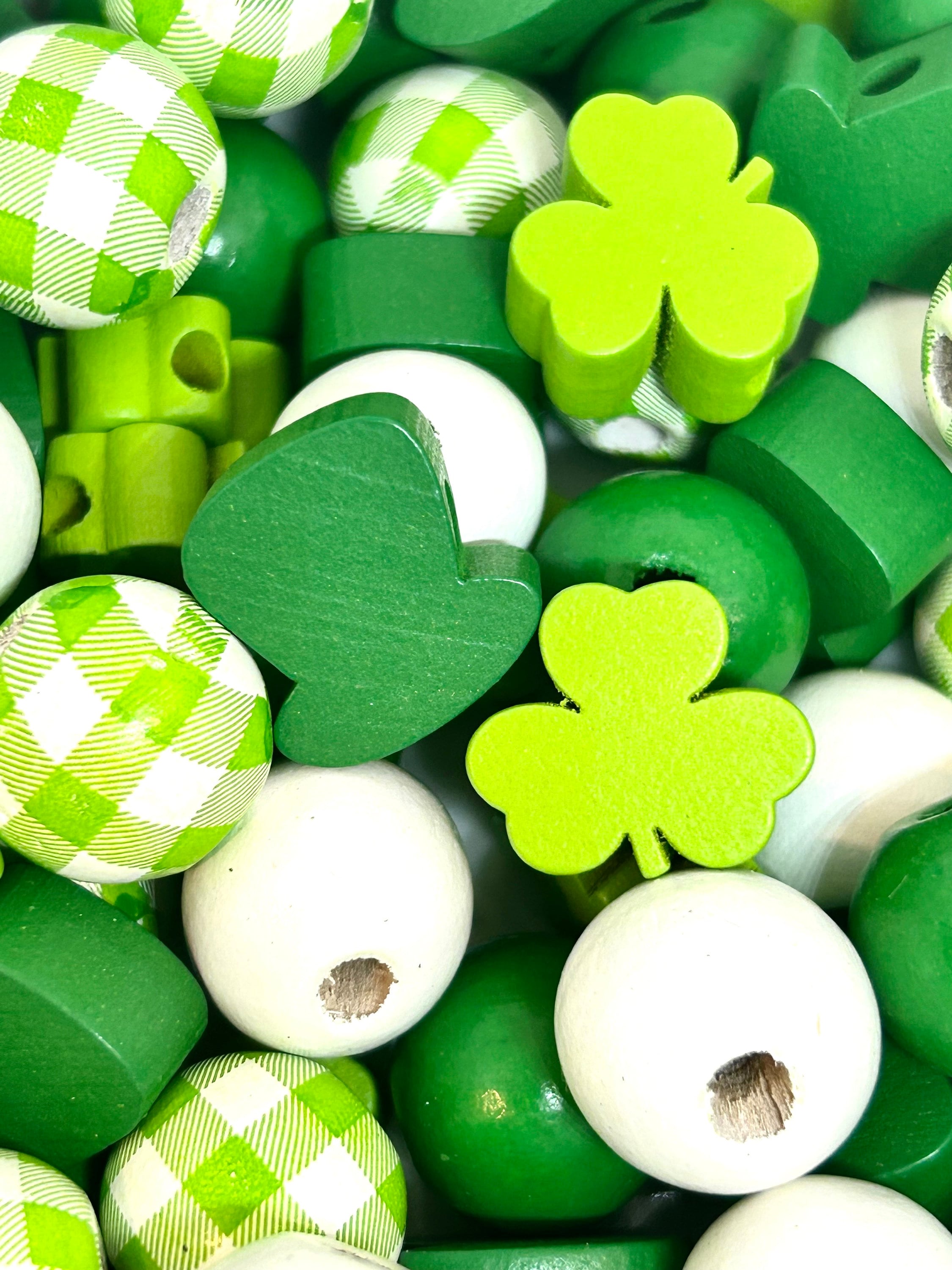 St. Patrick's Day Wooden Beads for Garland, Lucky Irish, Shamrock