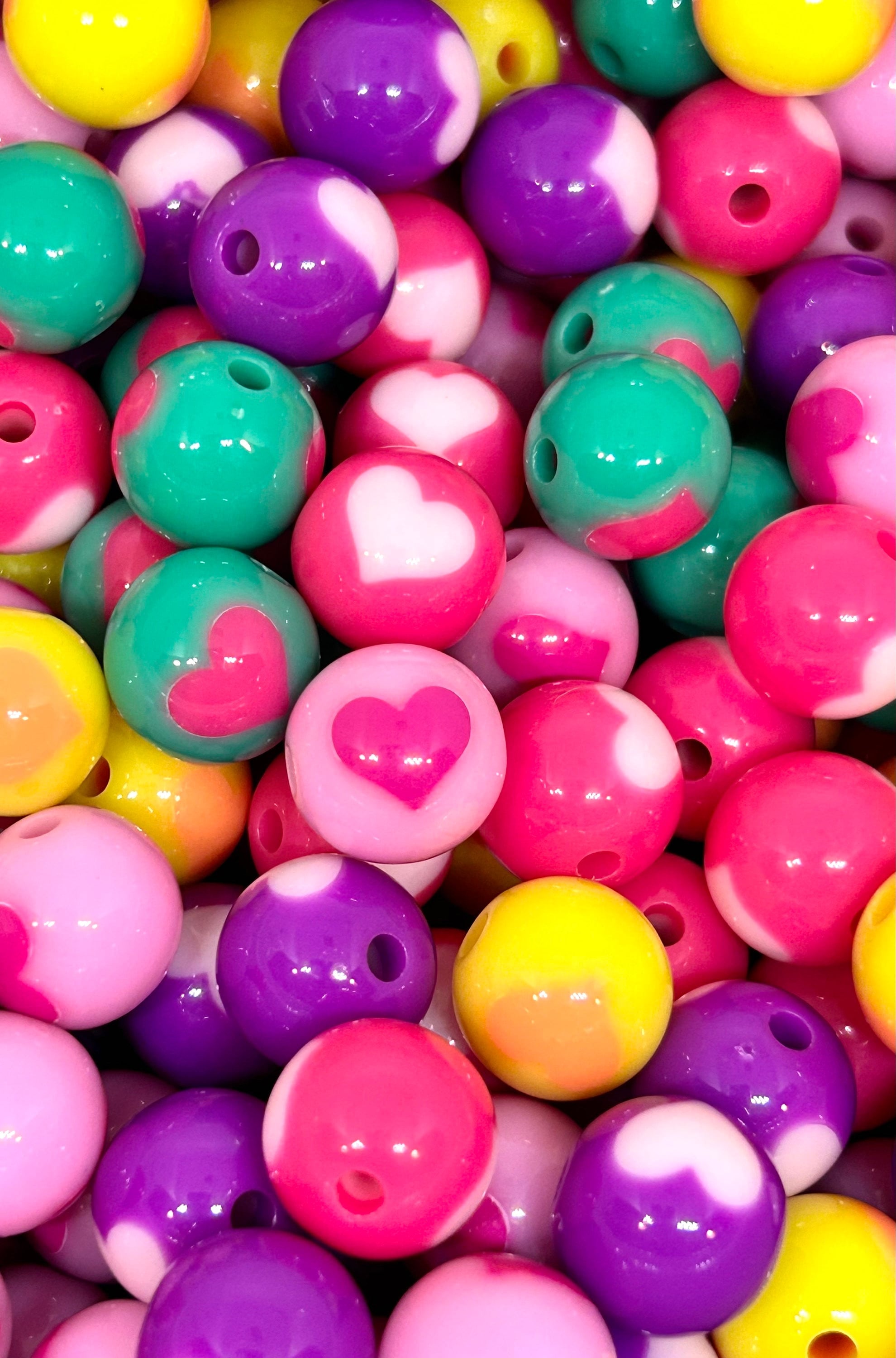 12mm Chunky Candy Heart Beads, Cute Bubblegum Beads