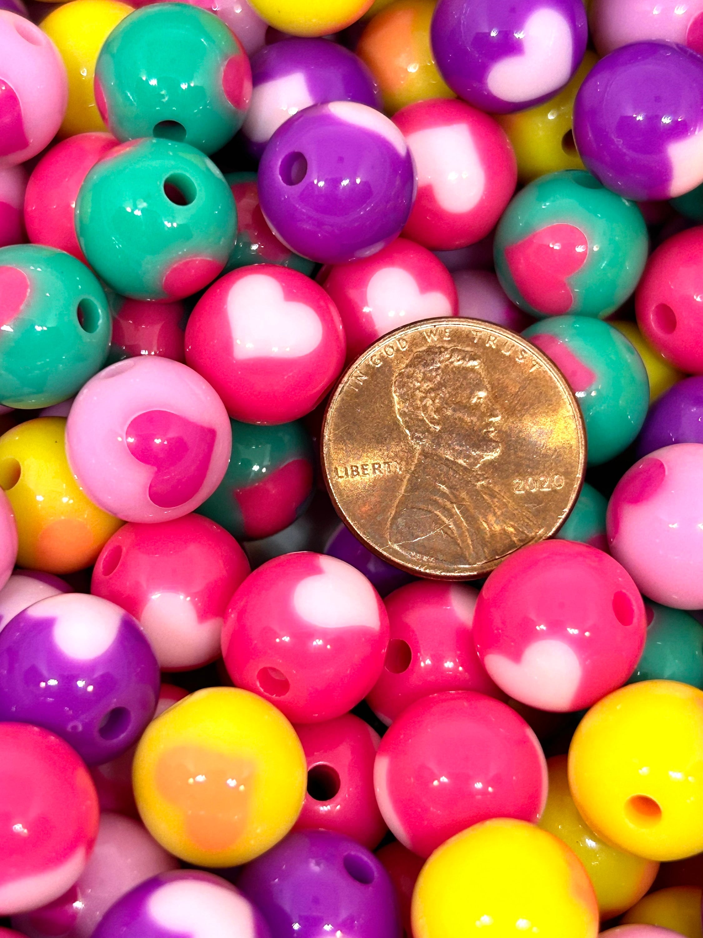 12mm Chunky Candy Heart Beads, Cute Bubblegum Beads