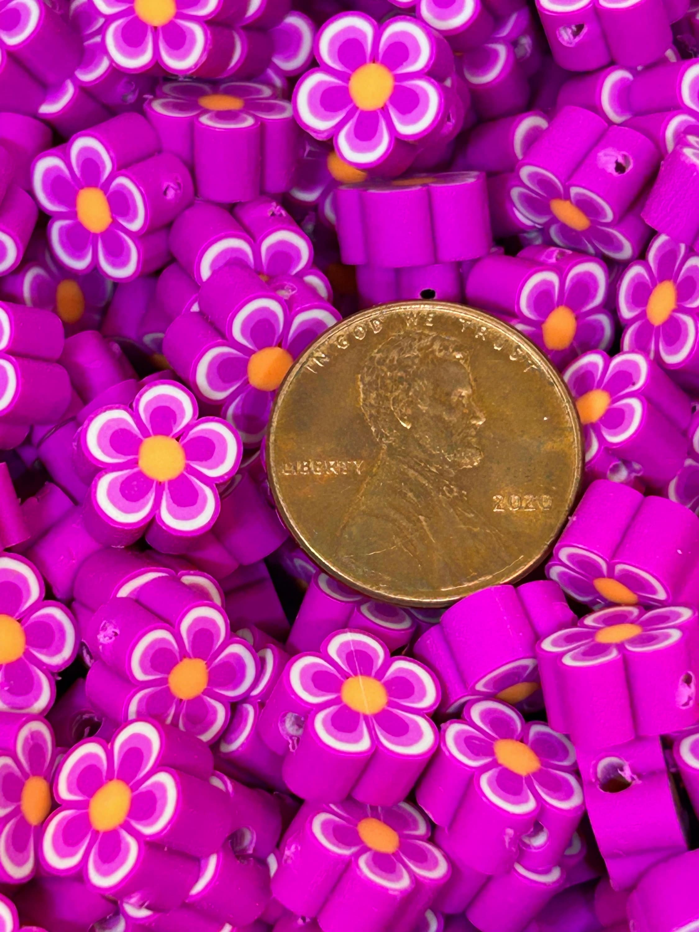 Fuchsia Flower Clay Beads - Handmade & Vibrant