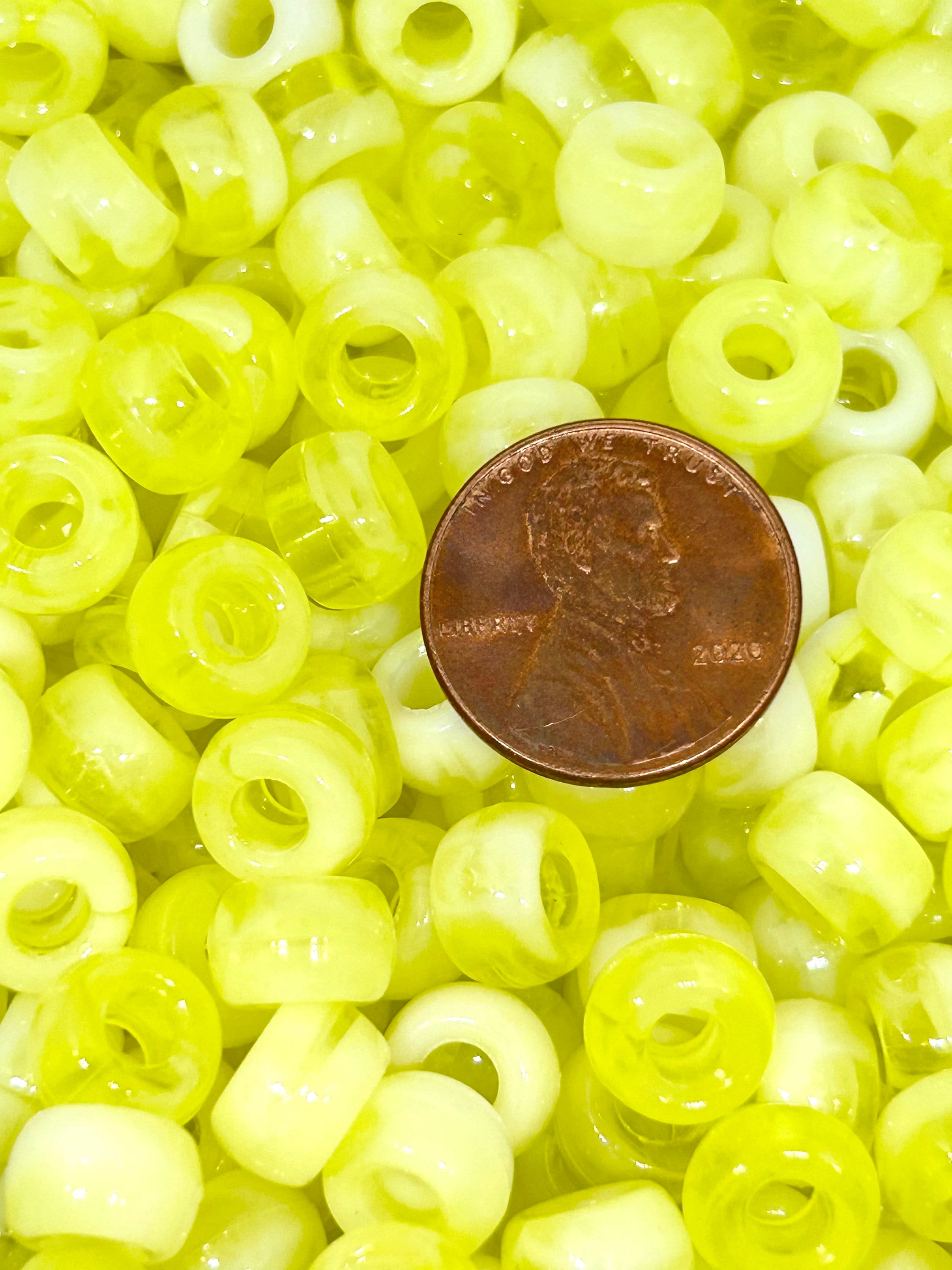 Marbled Creamsicle Barrel Beads - Yellow & White Pony Beads for Jewelry Making