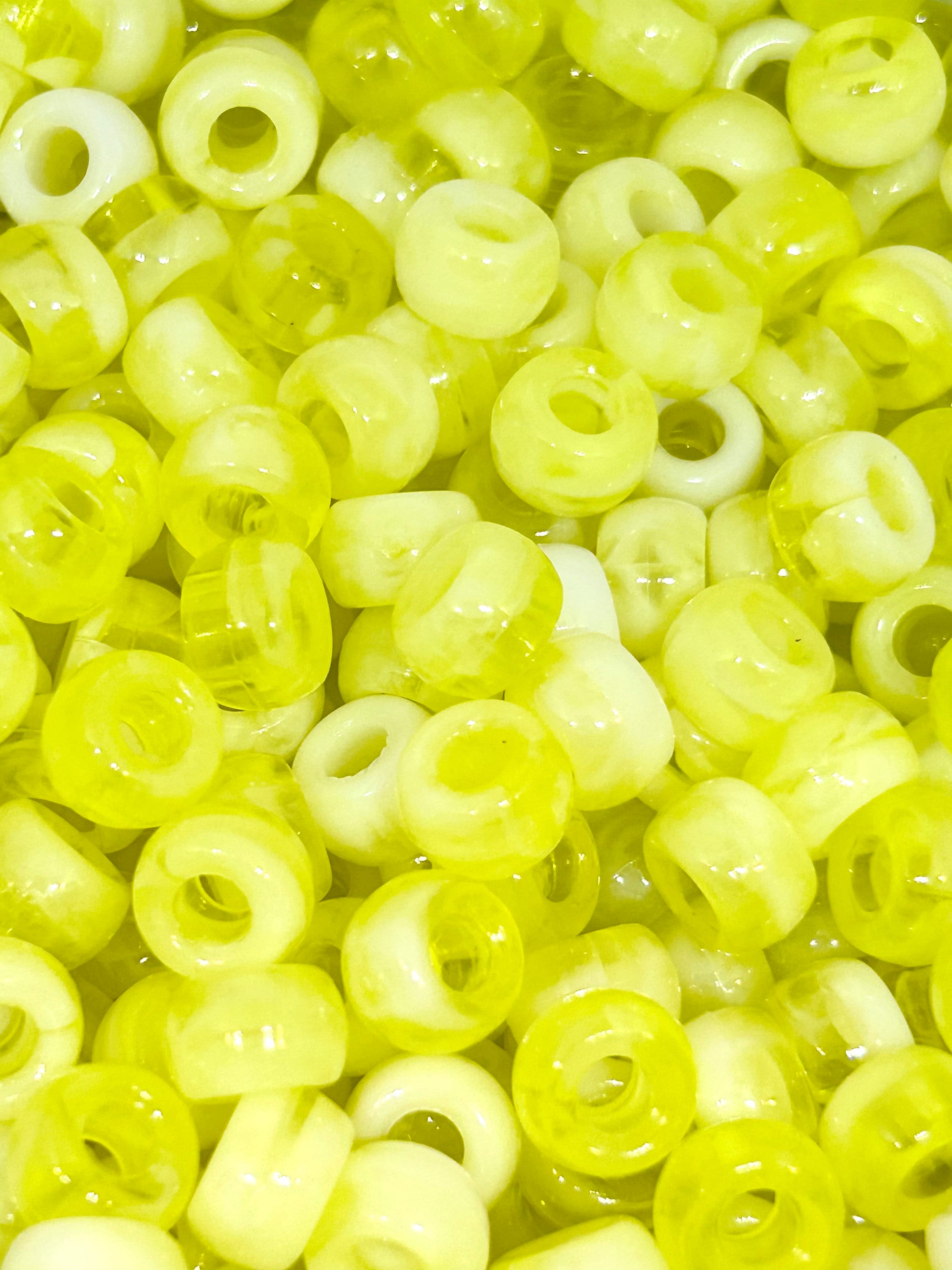 Marbled Creamsicle Barrel Beads - Yellow & White Pony Beads for Jewelry Making