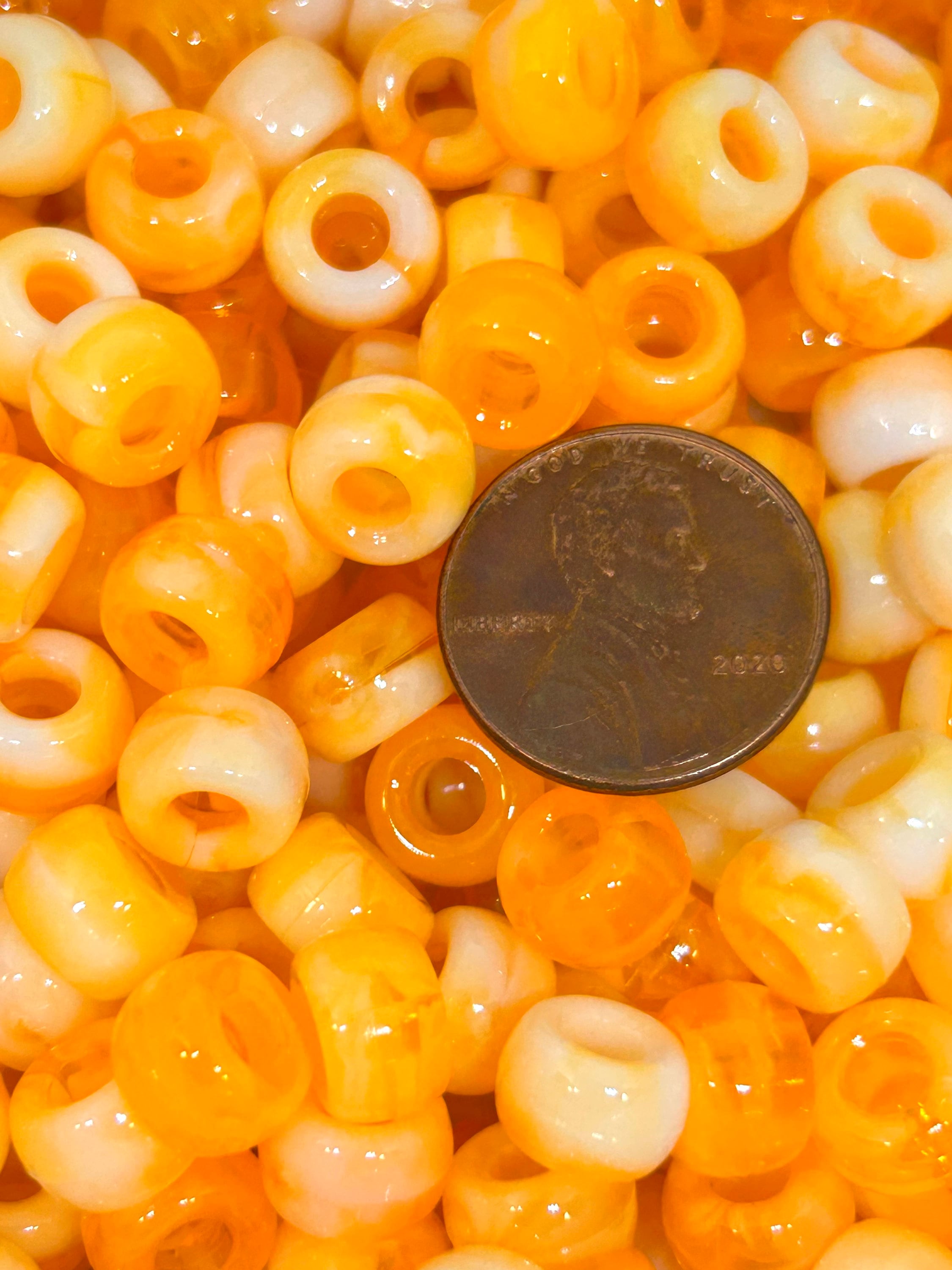 Marbled Creamsicle Barrel Beads - Orange & White Pony Beads for Kandi Bracelets