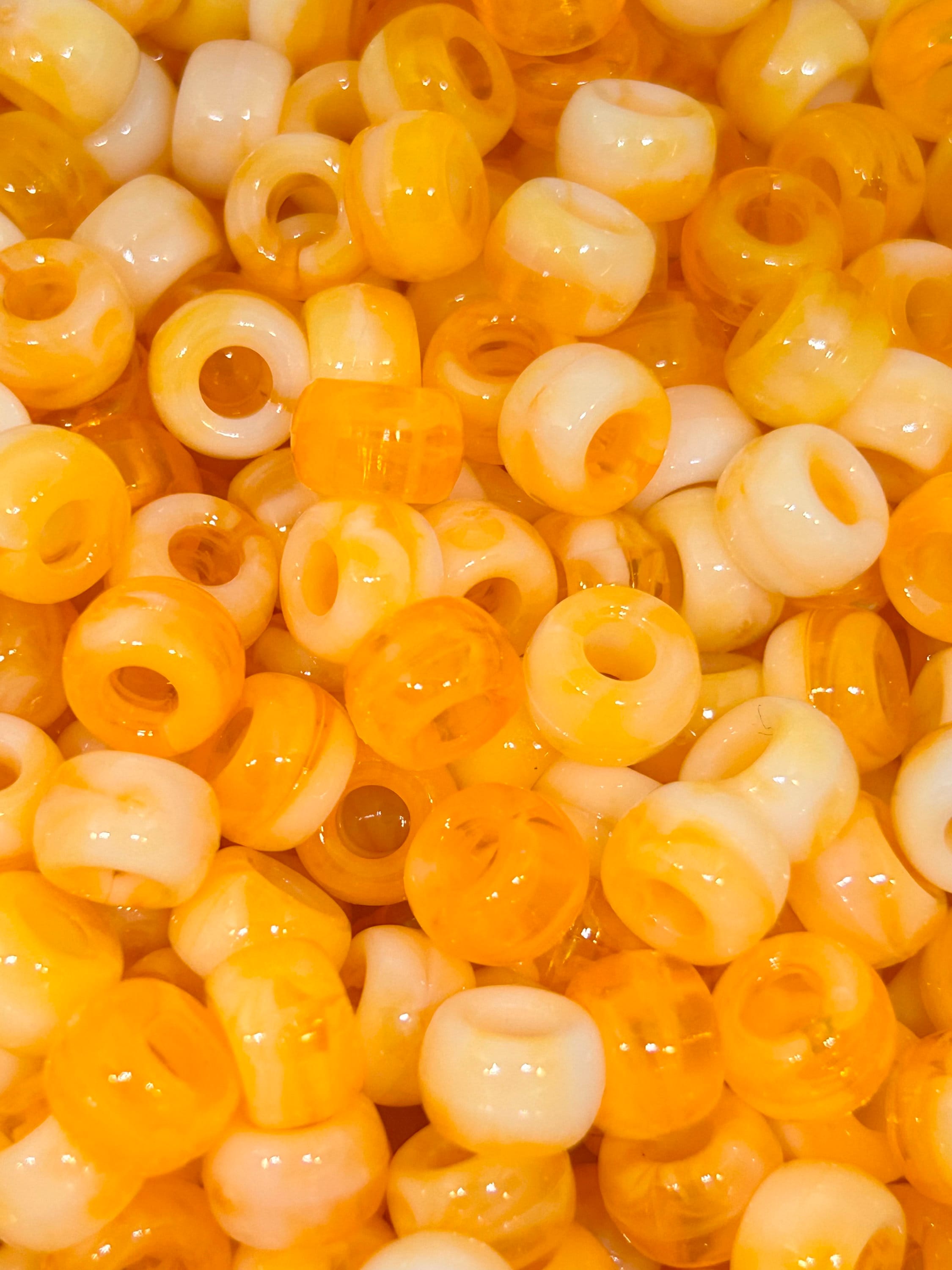 Marbled Creamsicle Barrel Beads - Orange & White Pony Beads for Kandi Bracelets