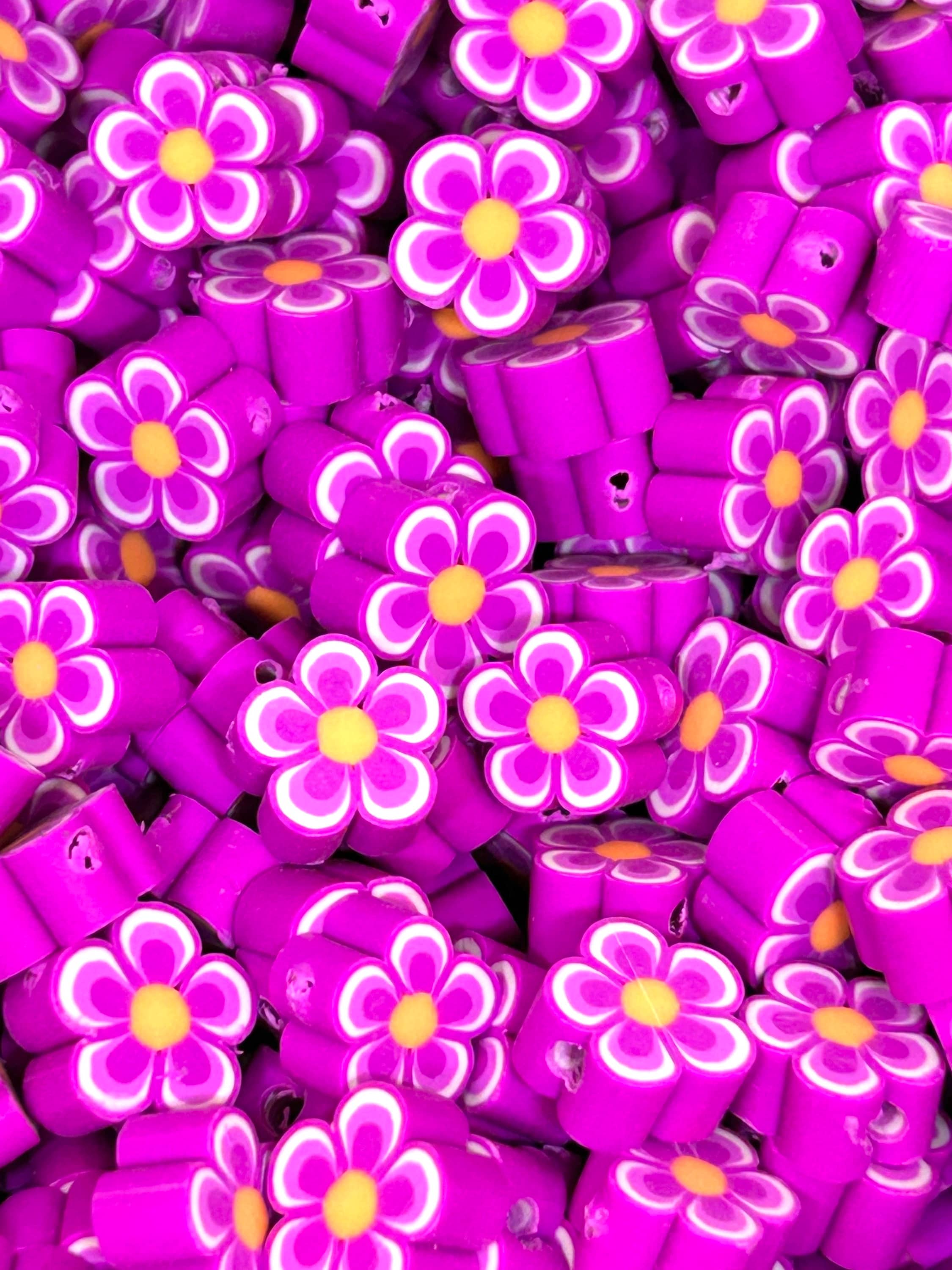 Fuchsia Flower Clay Beads - Handmade & Vibrant