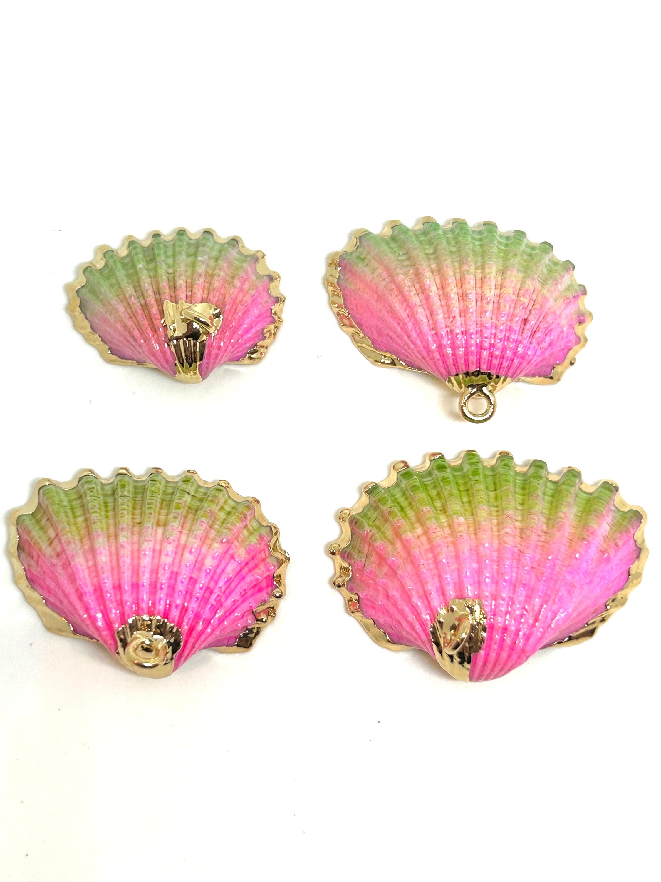 Gold Plated Mermaid Shell Charms in Pink and Green