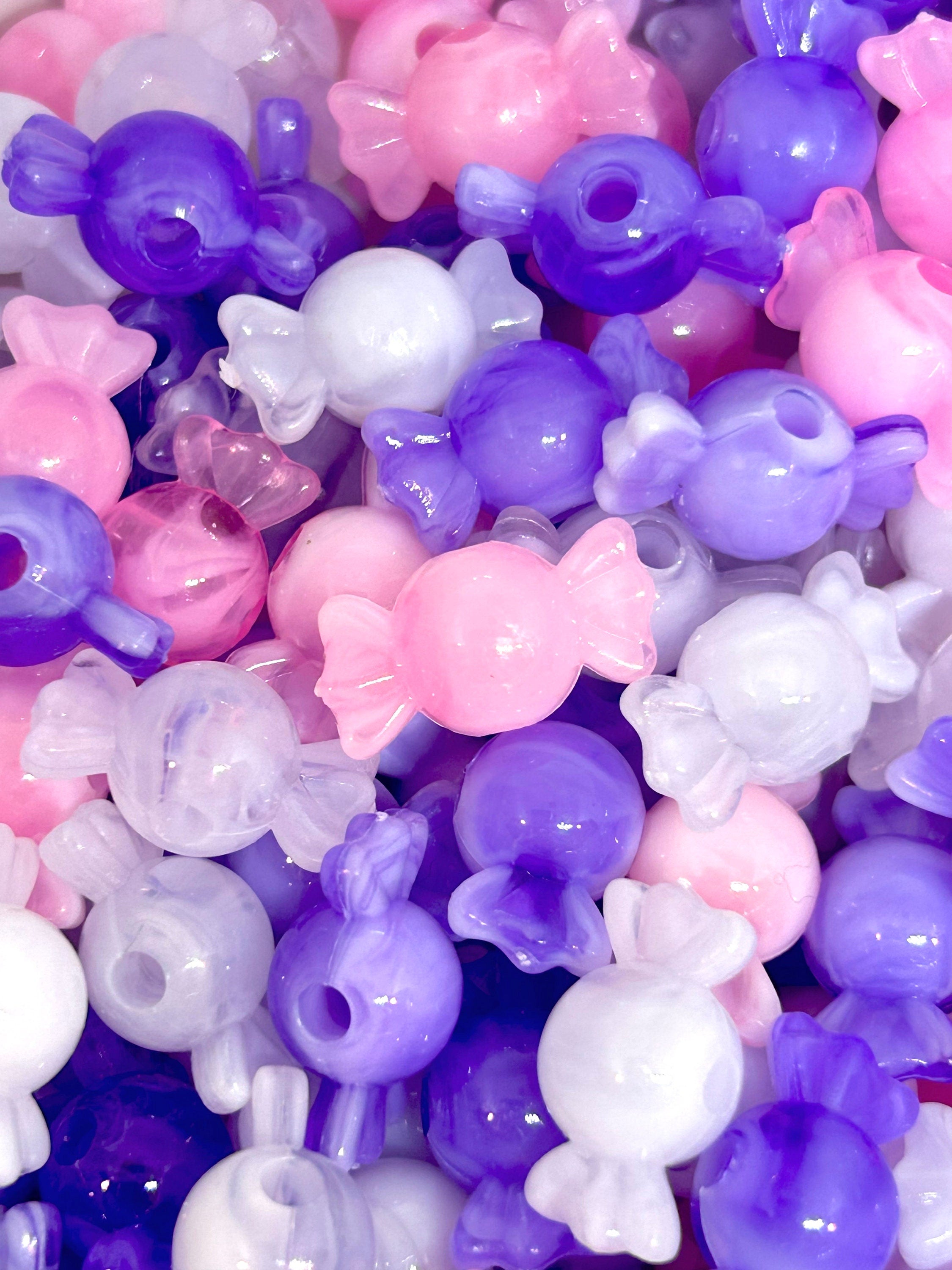 Translucent Kawaii Marbled Pink, Purple, and White Candy Beads - Sweet Jewelry Making Supplies