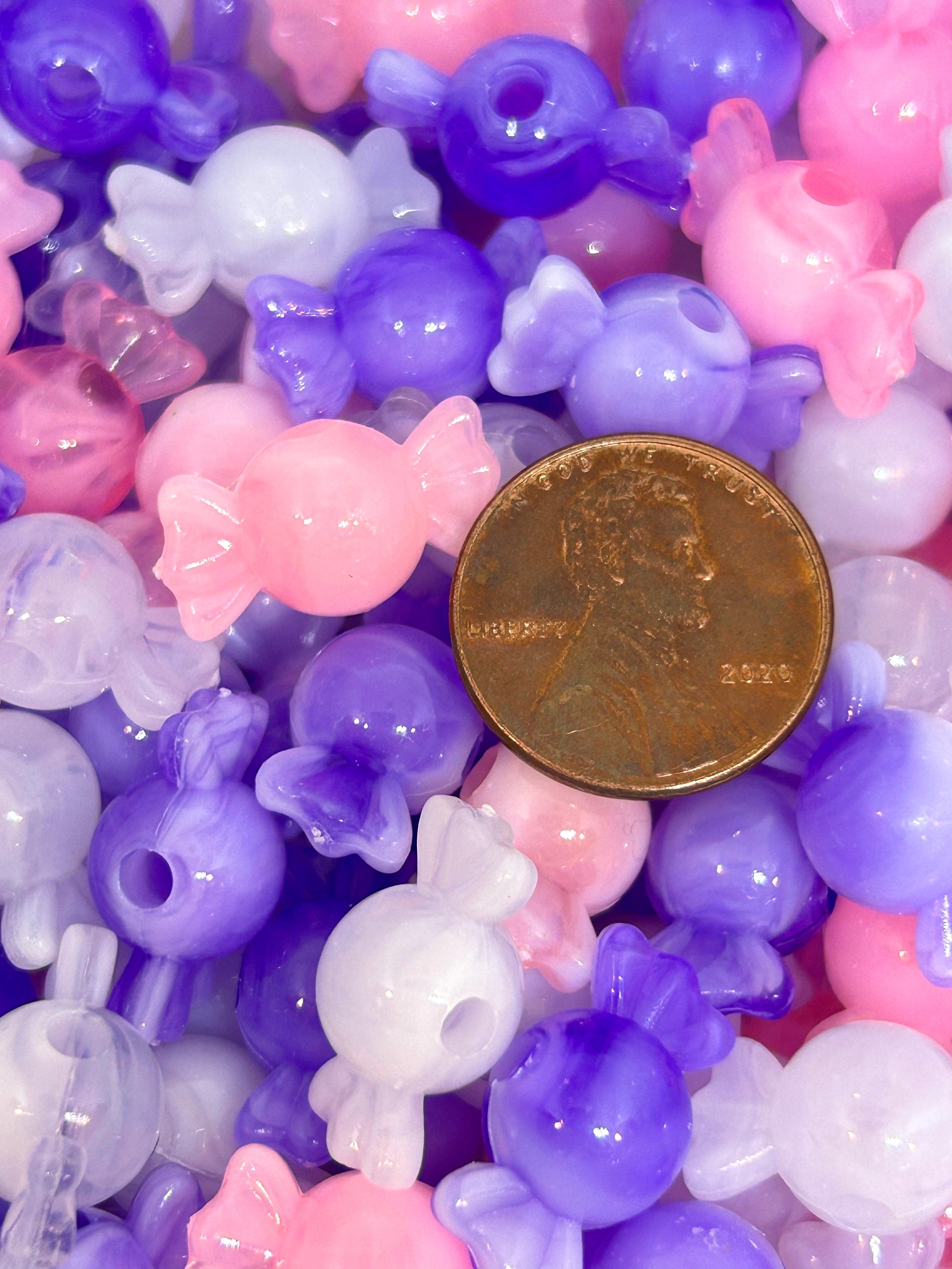 Translucent Kawaii Marbled Pink, Purple, and White Candy Beads - Sweet Jewelry Making Supplies