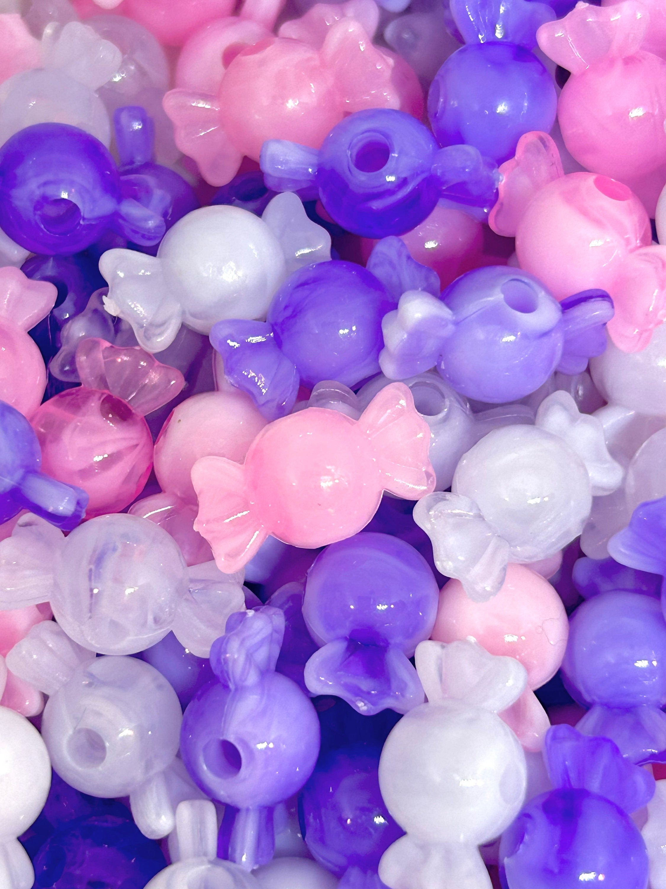 Translucent Kawaii Marbled Pink, Purple, and White Candy Beads - Sweet Jewelry Making Supplies