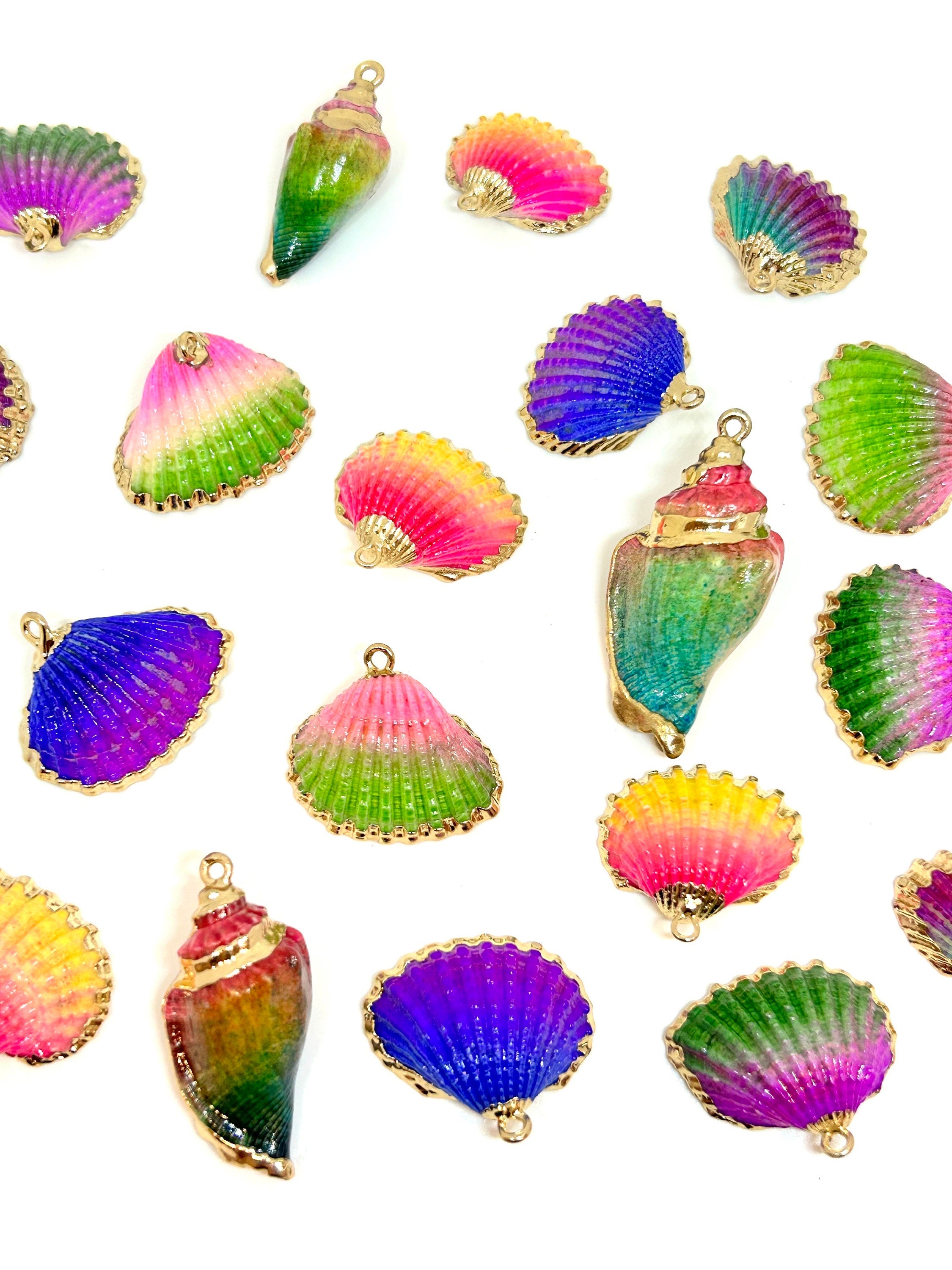 Ombre Sea Shell Charms Mix with Gold Accents by Madison Beads - A Perfect Collection for Ocean-Themed Crafts and Jewelry