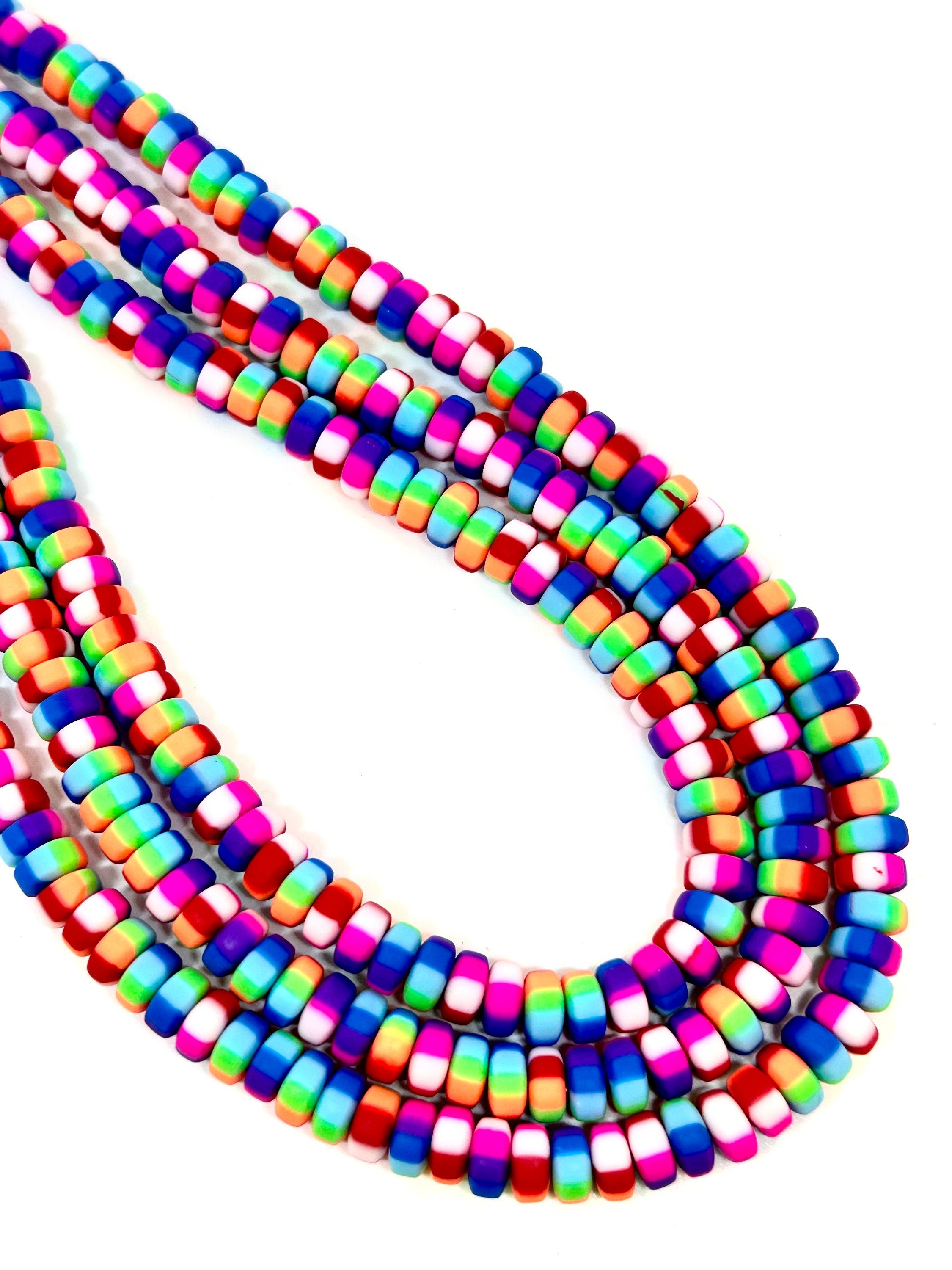 6mm Bright Rainbow Candy Heishi Beads - Clay Beads for Fun & Vibrant Jewelry Designs