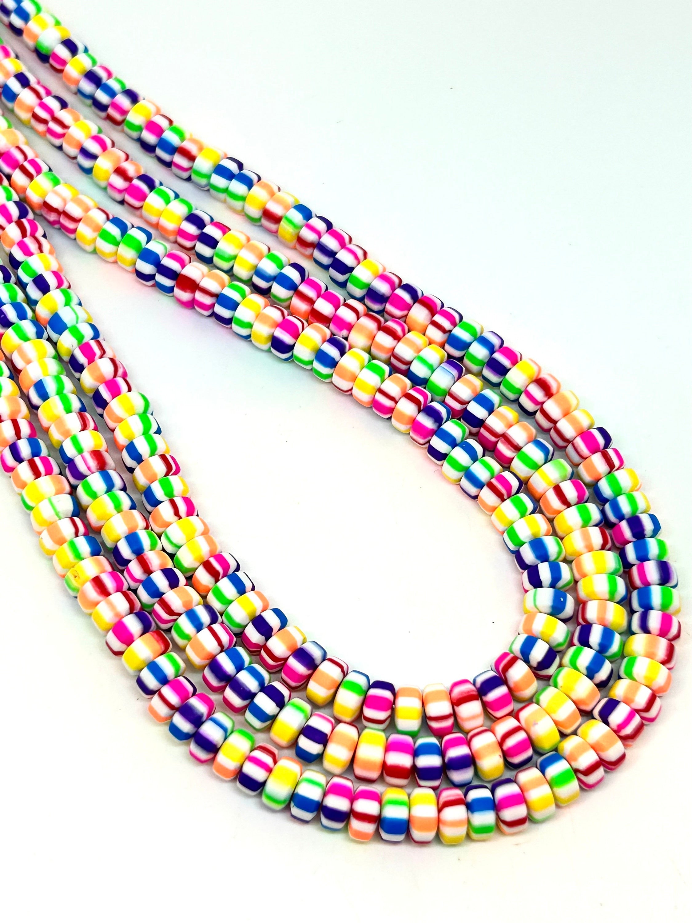 6mm Bright Rainbow Peppermint Swirl Candy Heishi Beads - Fun Clay Beads for Jewelry Designs