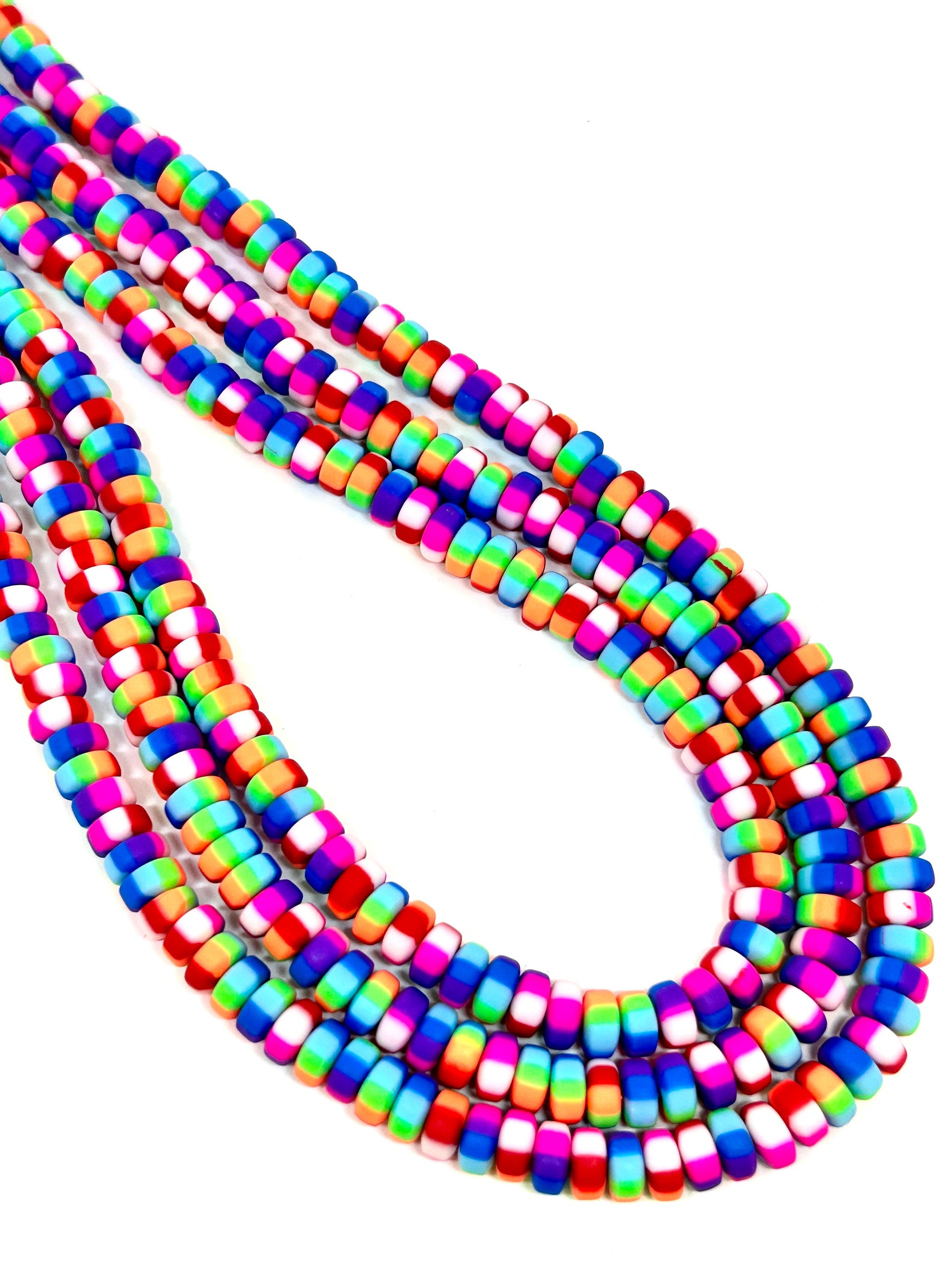 6mm Bright Rainbow Candy Heishi Beads - Clay Beads for Fun & Vibrant Jewelry Designs