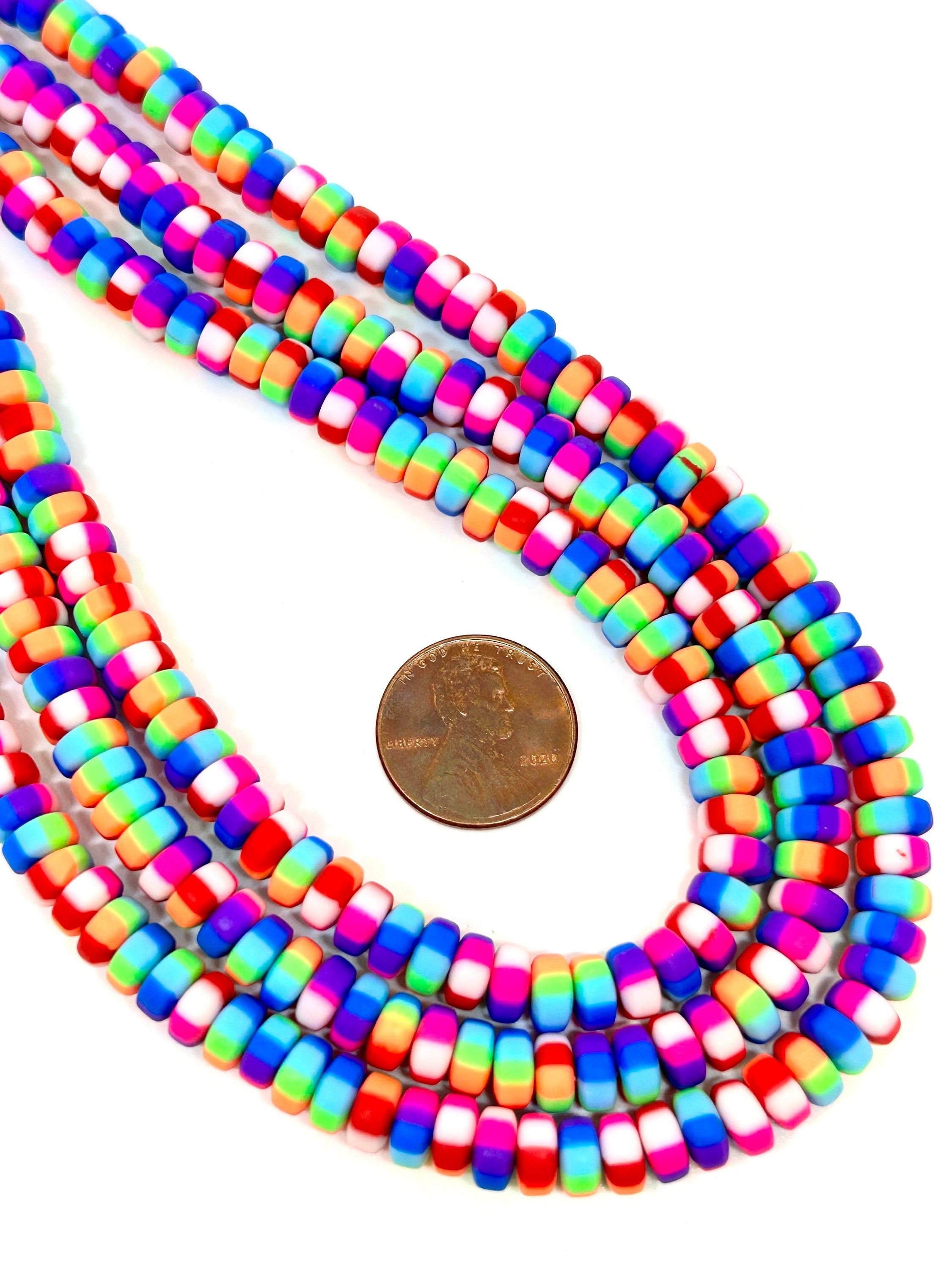 6mm Bright Rainbow Candy Heishi Beads - Clay Beads for Fun & Vibrant Jewelry Designs