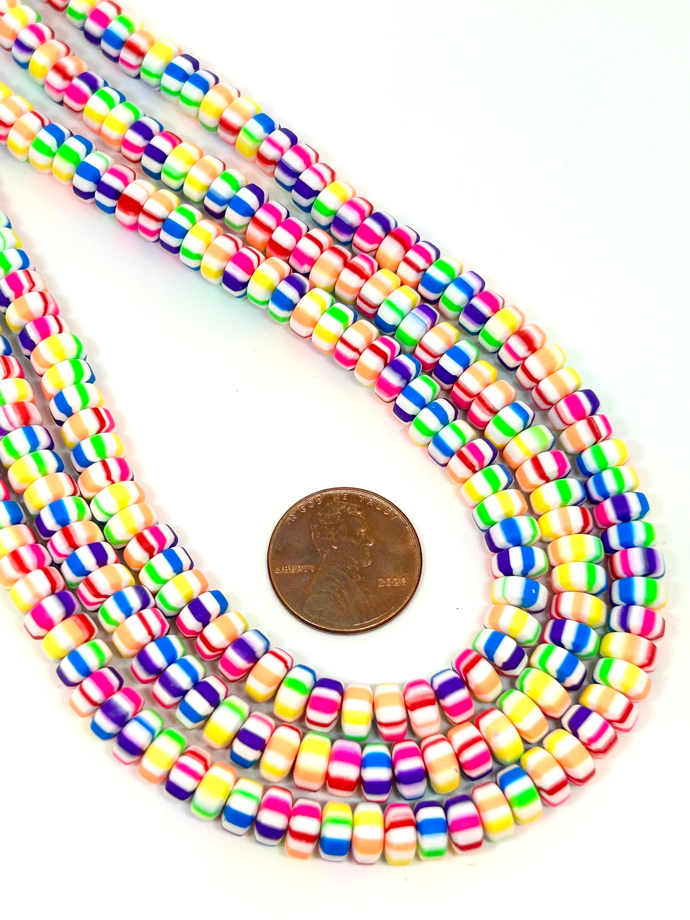 6mm Bright Rainbow Peppermint Swirl Candy Heishi Beads - Fun Clay Beads for Jewelry Designs