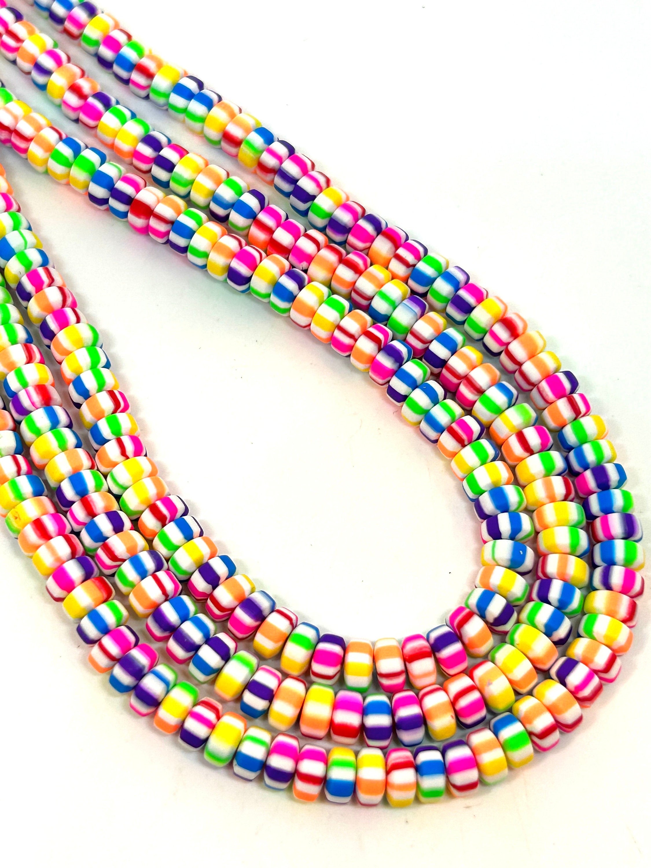 6mm Bright Rainbow Peppermint Swirl Candy Heishi Beads - Fun Clay Beads for Jewelry Designs