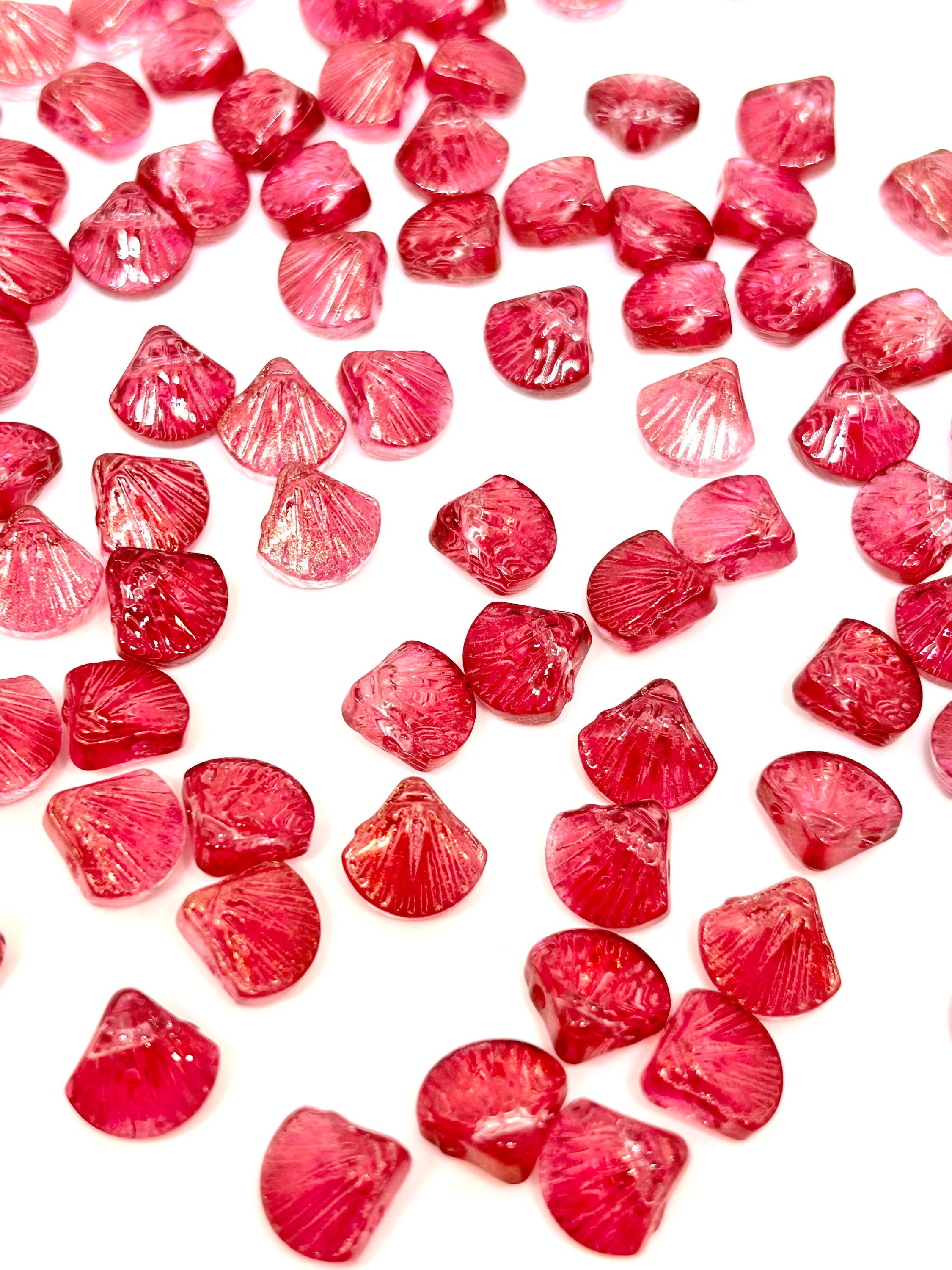 Iridescent Reddish-Magenta Glass Mermaid Seashell Beads - Perfect for Ocean-Inspired Jewelry Designs