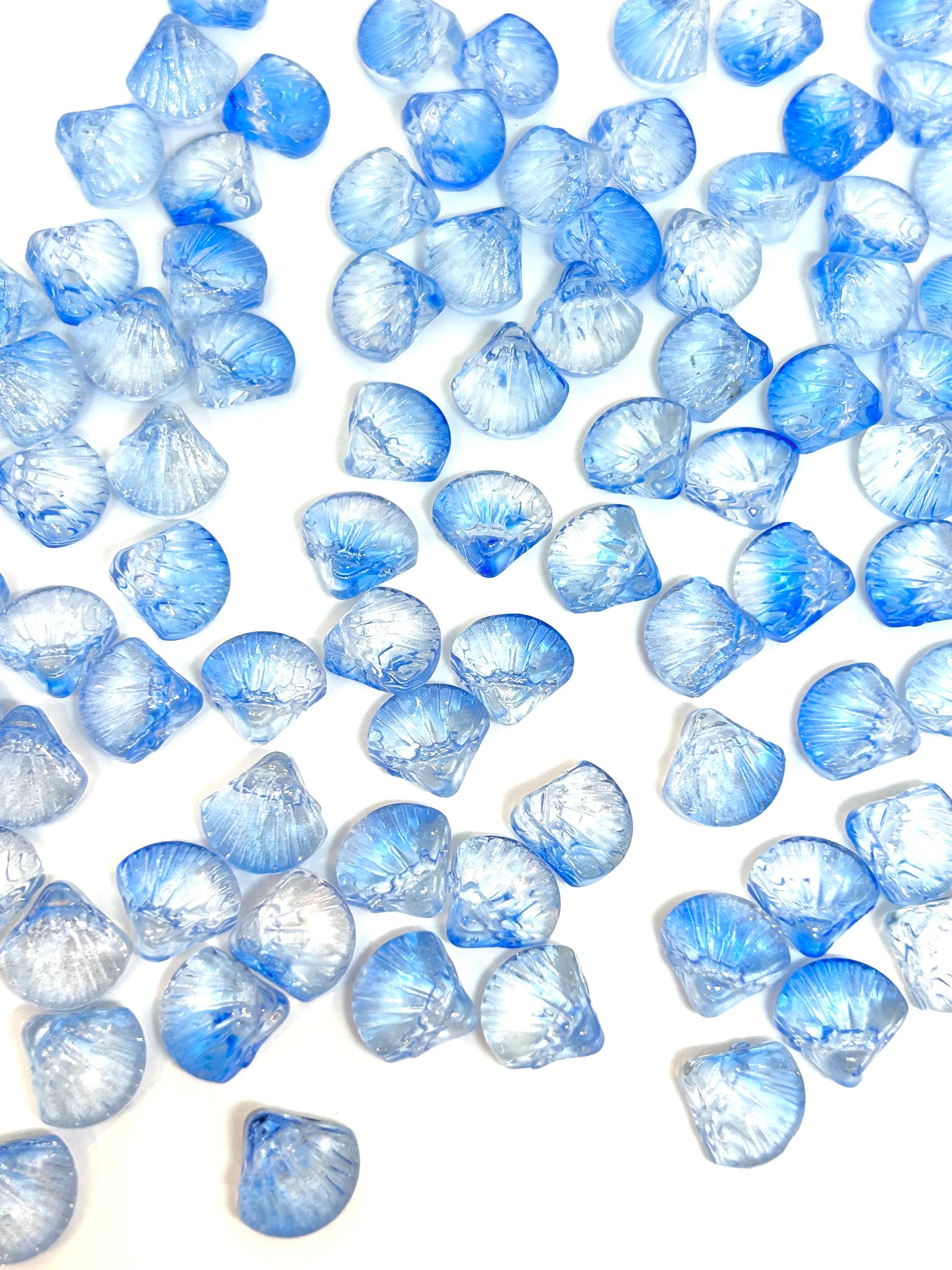 Iridescent Blue Ombre Glass Mermaid Seashell Beads - Ideal for Ocean-Inspired Jewelry Designs