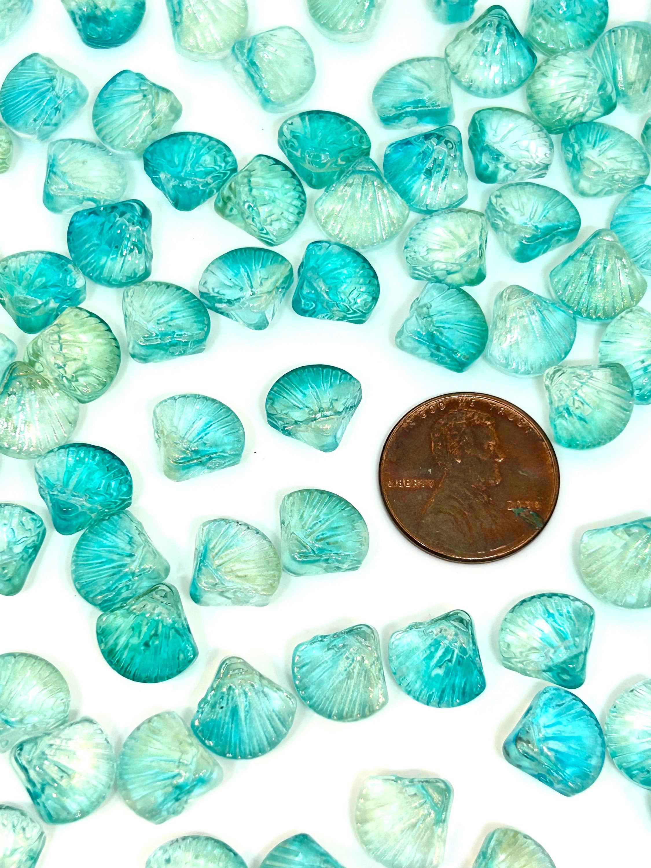 Iridescent Sea Green Glass Mermaid Seashell Beads - Perfect for Ocean-Inspired Jewelry Designs