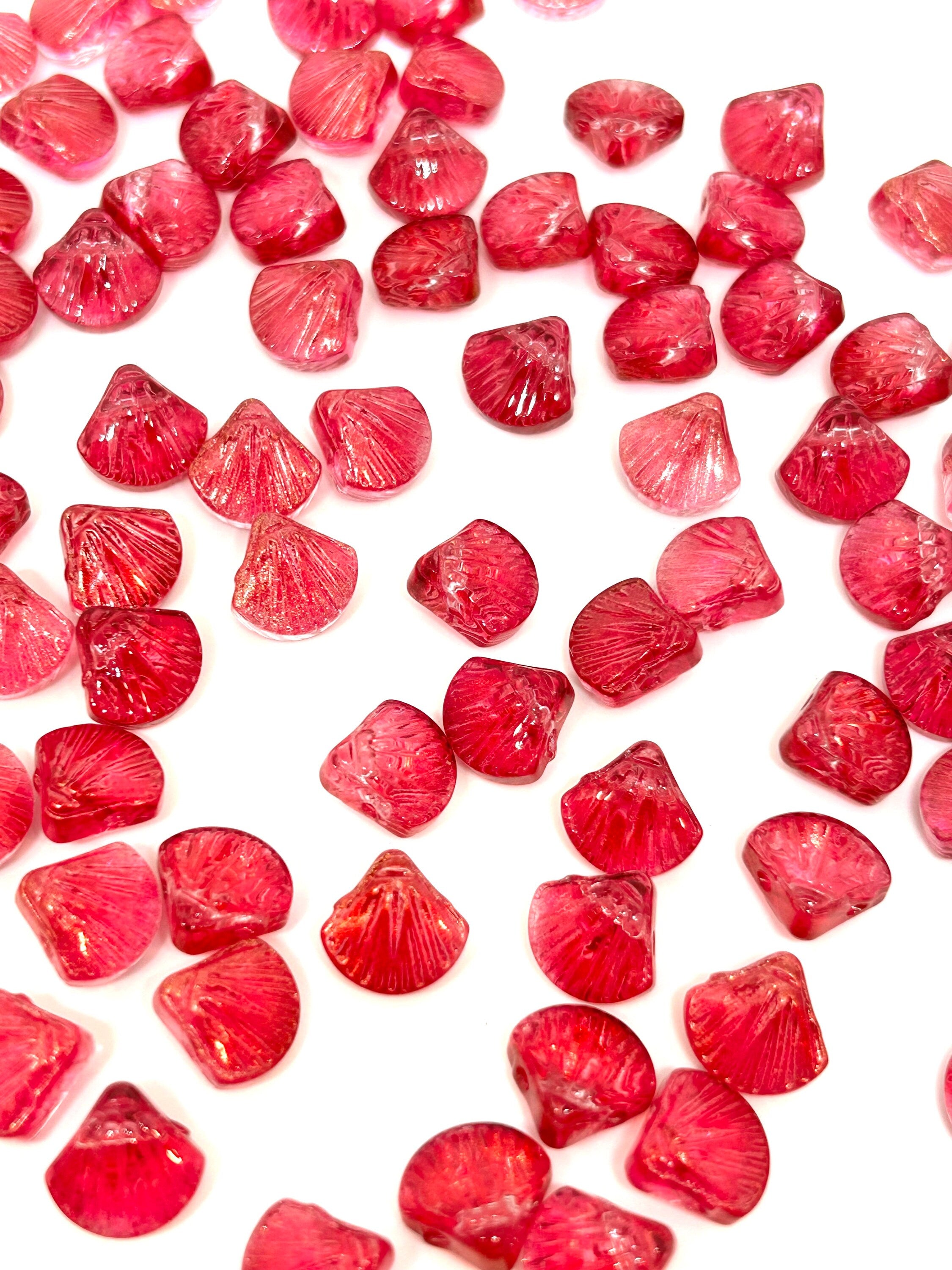 Iridescent Reddish-Magenta Glass Mermaid Seashell Beads - Perfect for Ocean-Inspired Jewelry Designs