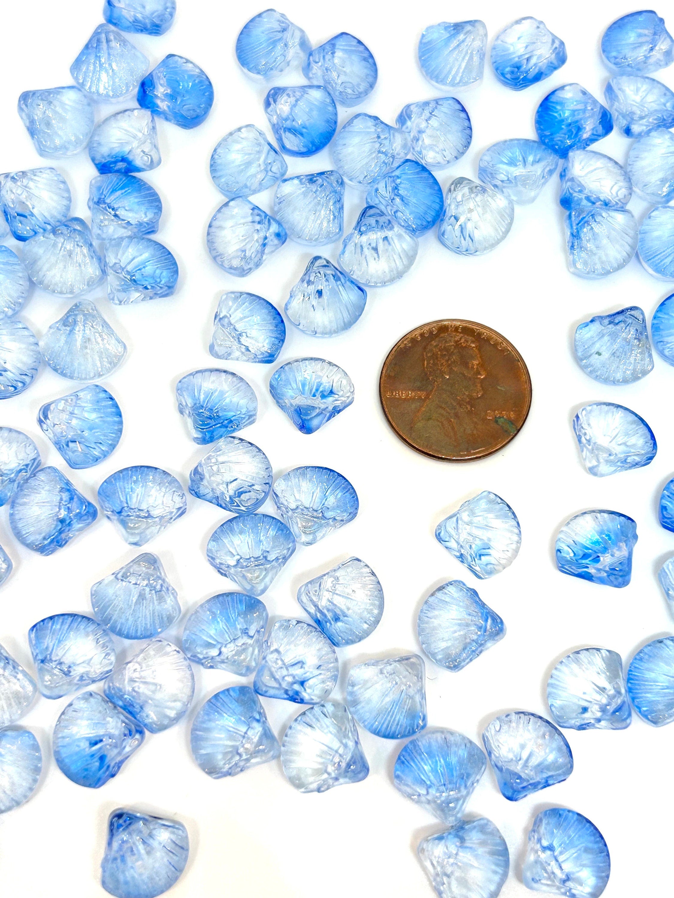 Iridescent Blue Ombre Glass Mermaid Seashell Beads - Ideal for Ocean-Inspired Jewelry Designs