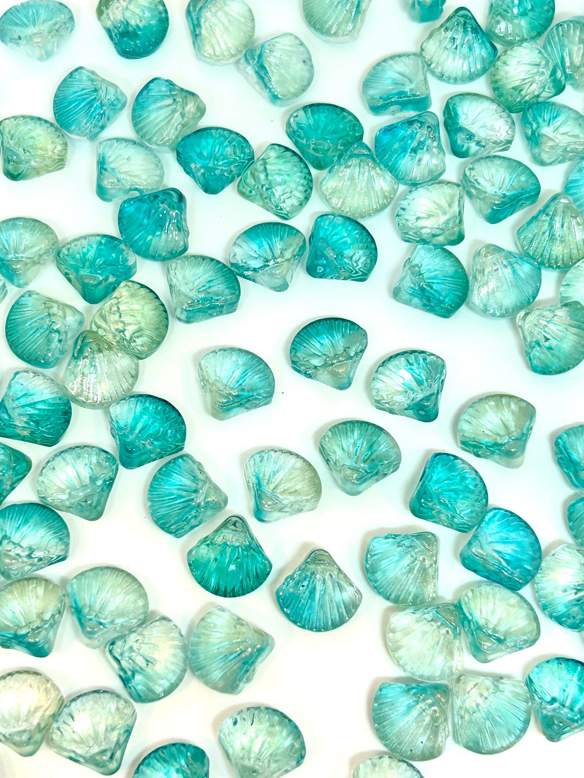 Iridescent Sea Green Glass Mermaid Seashell Beads - Perfect for Ocean-Inspired Jewelry Designs