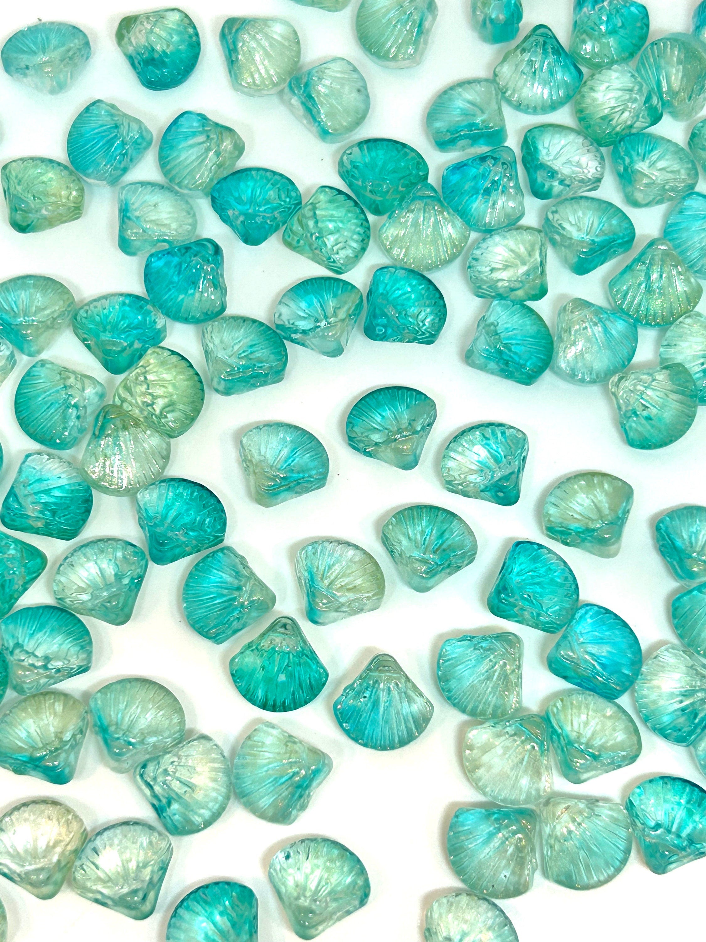 Iridescent Sea Green Glass Mermaid Seashell Beads - Perfect for Ocean-Inspired Jewelry Designs