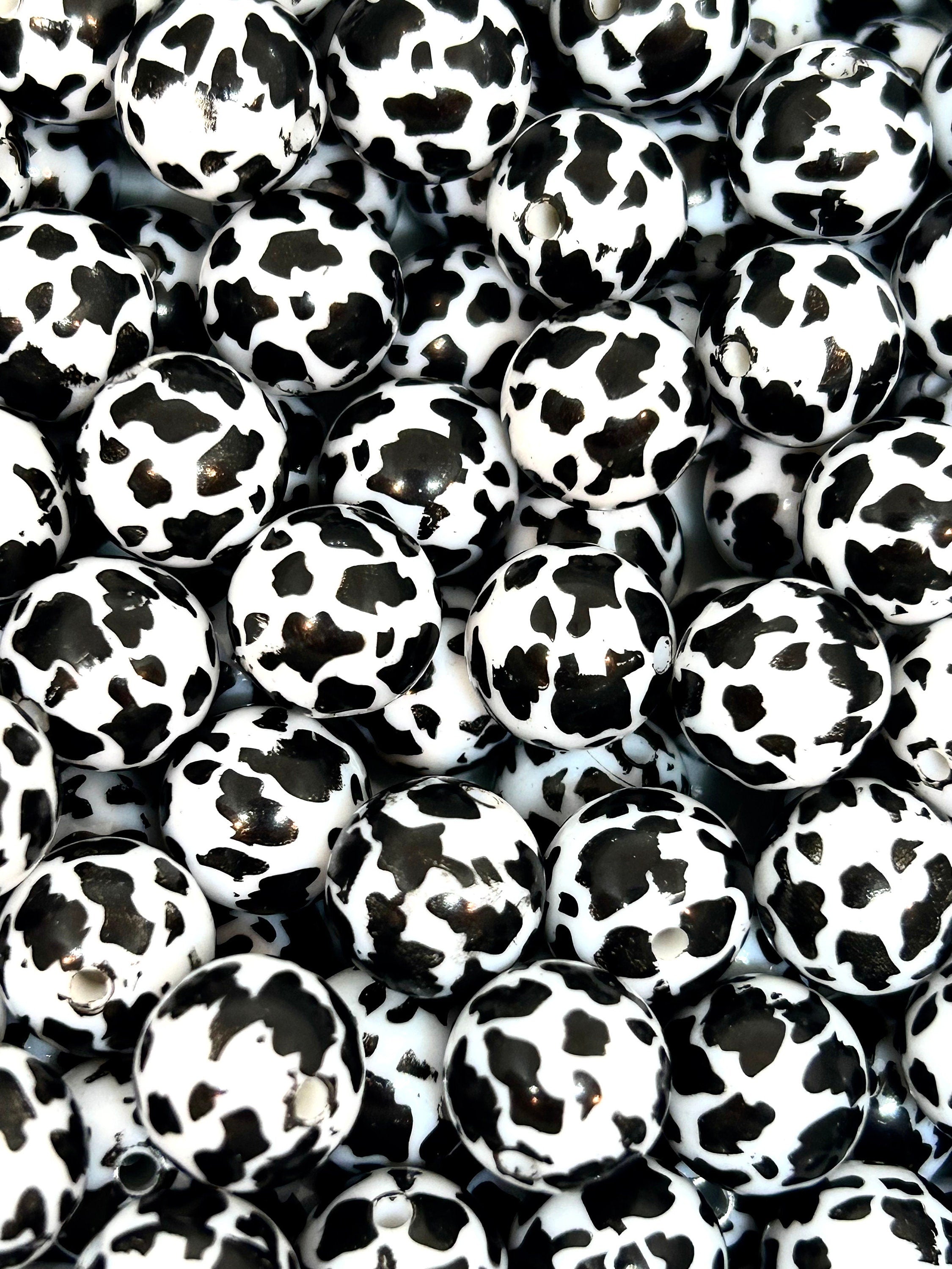 12mm Chunky Cow Print Round Beads