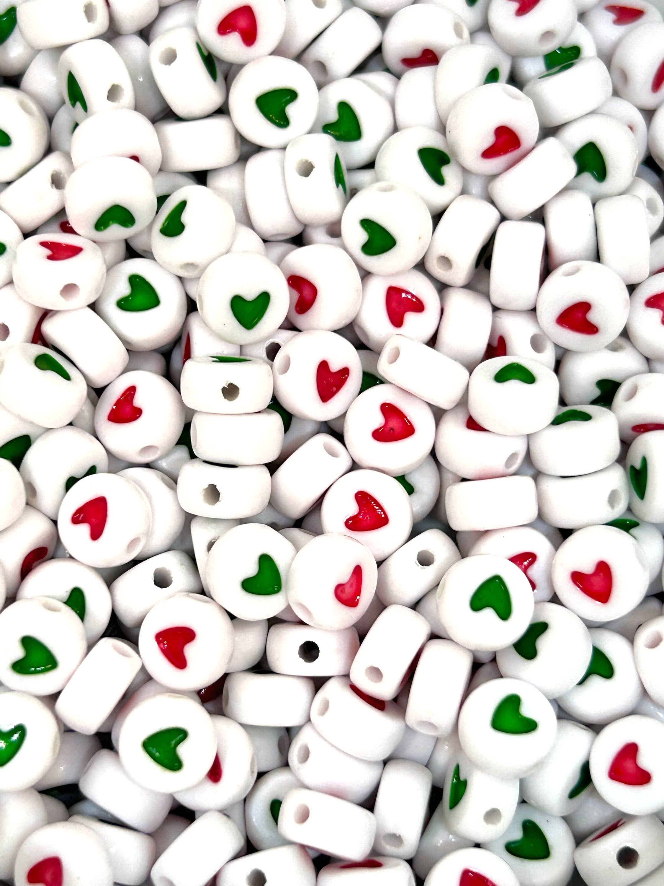 Christmas Heart Spacer Beads, Custom Name Bracelets